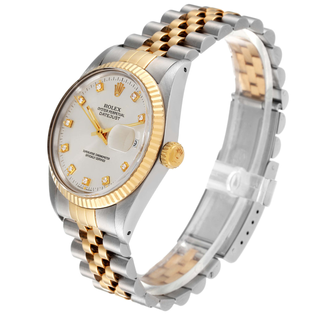 Rolex Datejust 36 Steel Yellow Gold Diamond Dial Vintage Mens Watch 16013