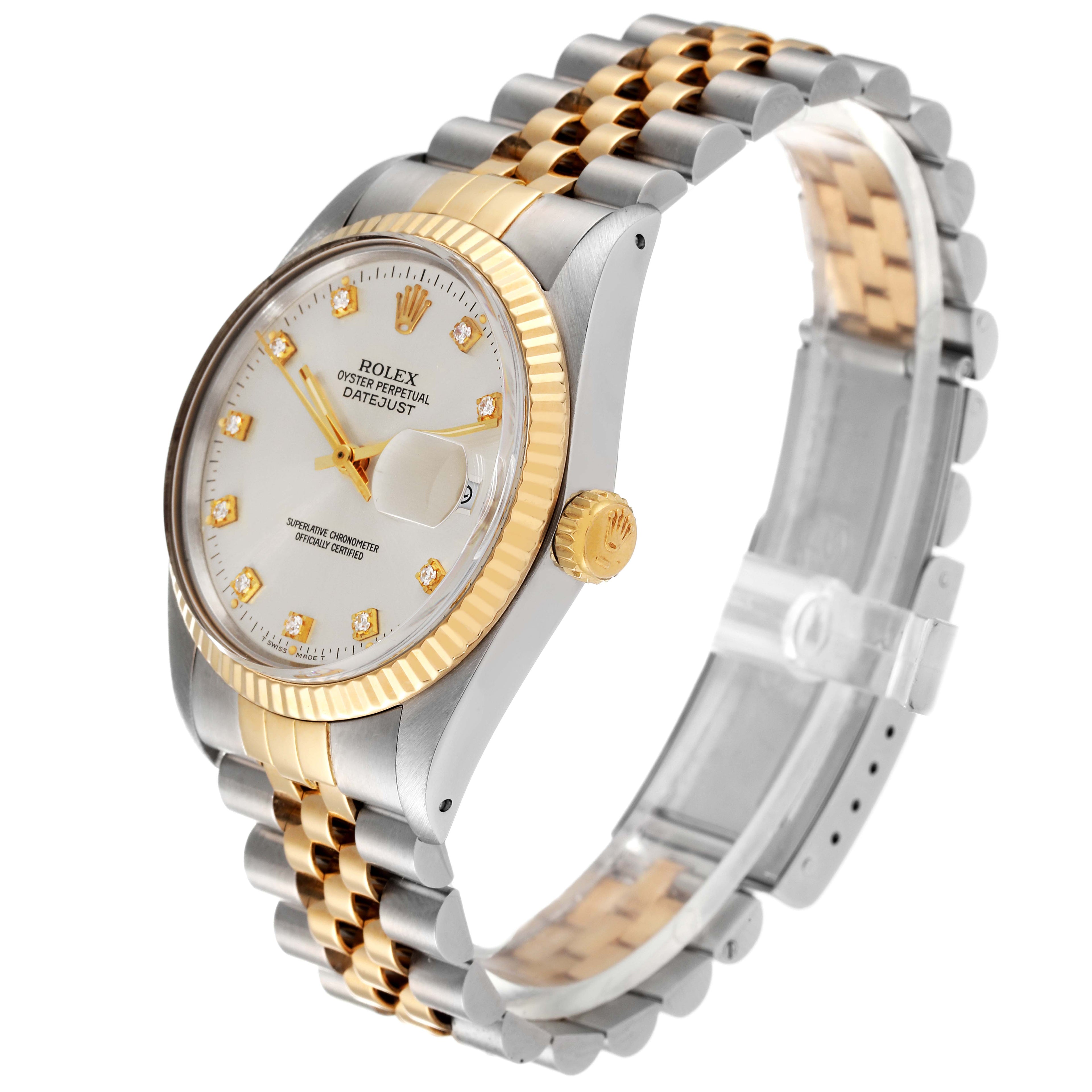Rolex Datejust 36 Steel Yellow Gold Diamond Dial Vintage Mens Watch 16013