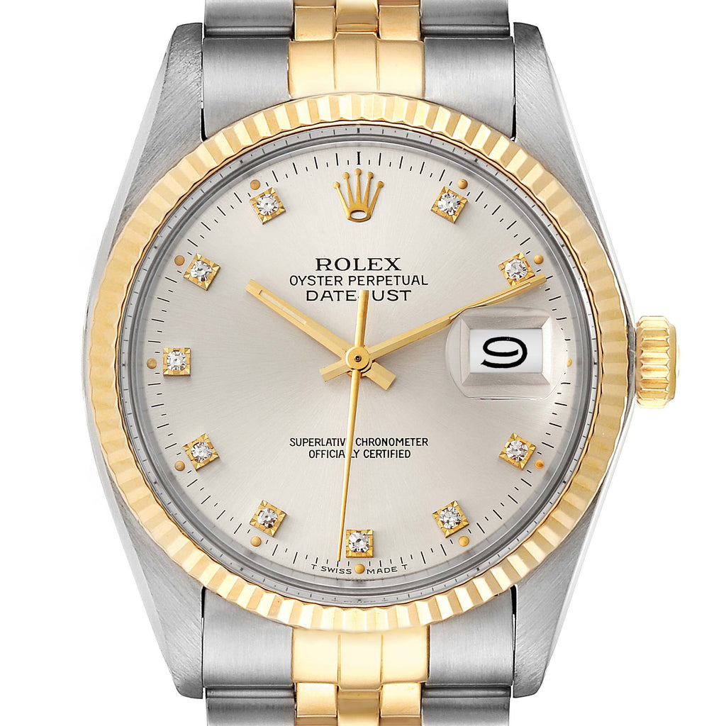 Rolex Datejust 36 Steel Yellow Gold Diamond Dial Vintage Mens Watch 16013