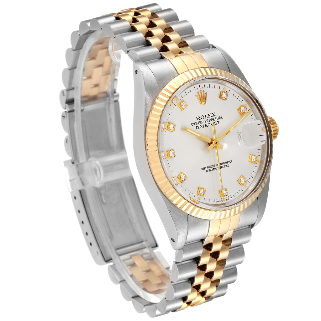 Rolex Datejust 36 Steel Yellow Gold Diamond Dial Vintage Mens Watch 16013