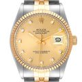Rolex Datejust 36 Steel Yellow Gold Diamond Vintage Mens Watch 16013