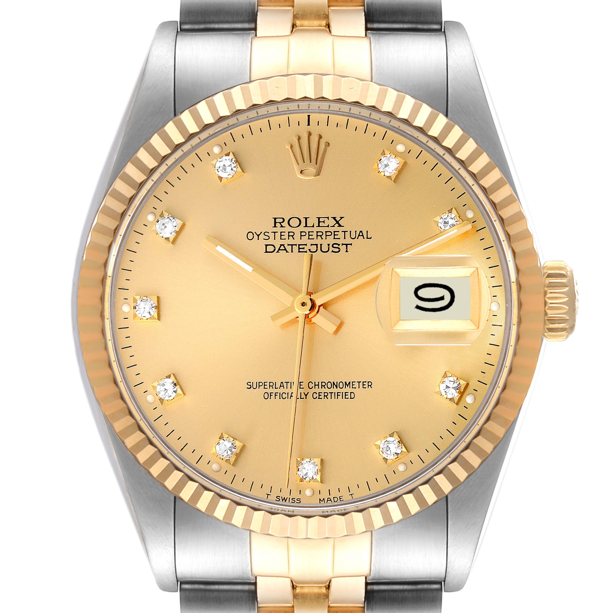 Rolex Datejust 36 Steel Yellow Gold Diamond Vintage Mens Watch 16013