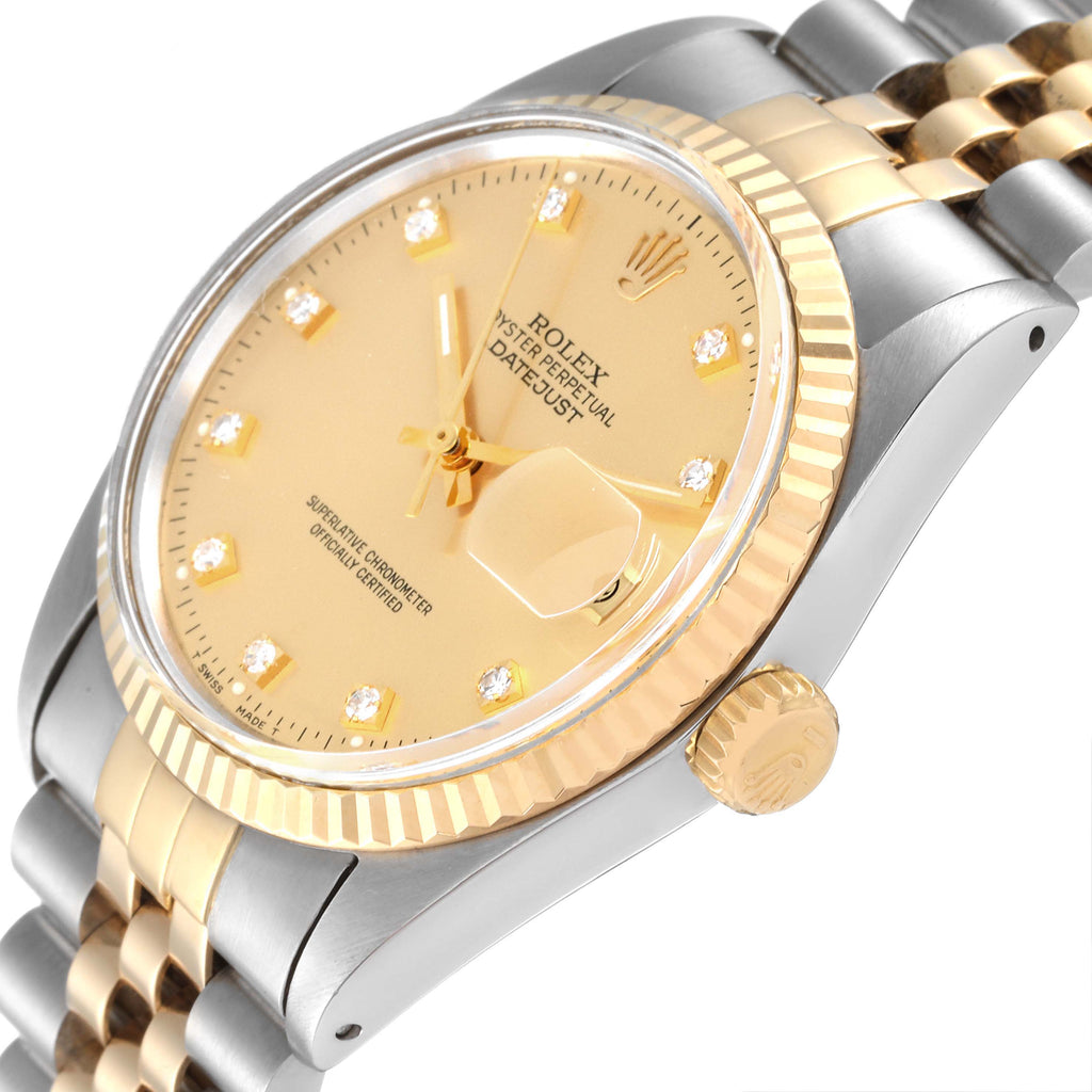Rolex Datejust 36 Steel Yellow Gold Diamond Vintage Mens Watch 16013
