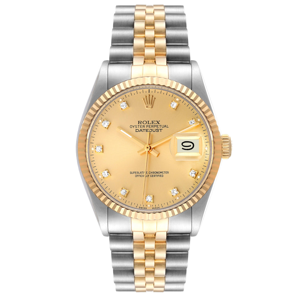 Rolex Datejust 36 Steel Yellow Gold Diamond Vintage Mens Watch 16013