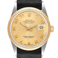 Rolex Datejust 36 Steel Yellow Gold Leather Strap Vintage Mens Watch 16013