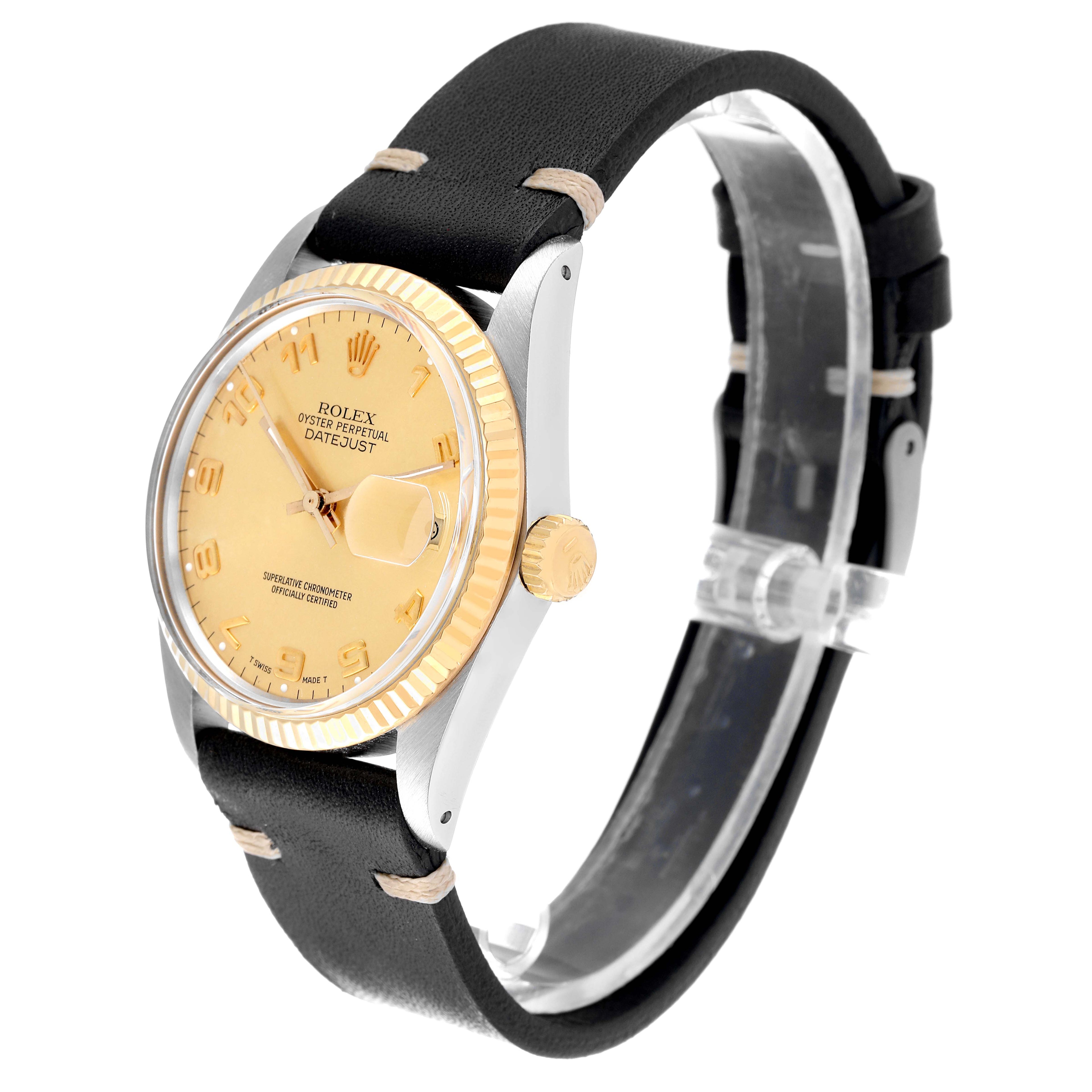 Rolex Datejust 36 Steel Yellow Gold Leather Strap Vintage Mens Watch 16013