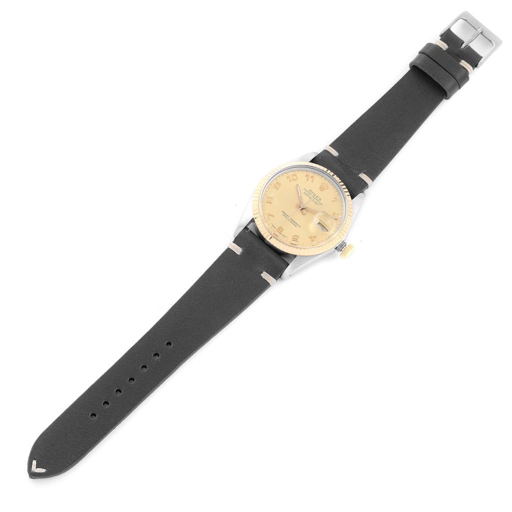 Rolex Datejust 36 Steel Yellow Gold Leather Strap Vintage Mens Watch 16013