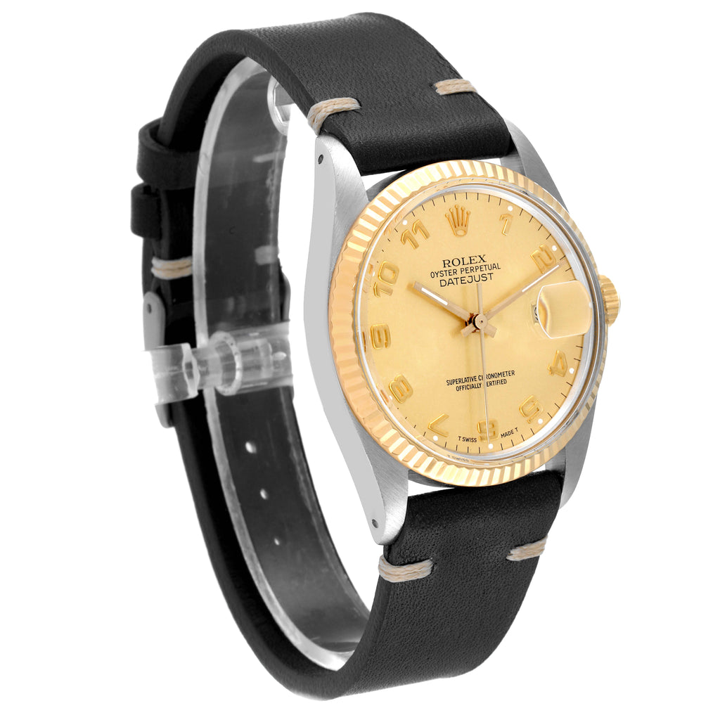 Rolex Datejust 36 Steel Yellow Gold Leather Strap Vintage Mens Watch 16013
