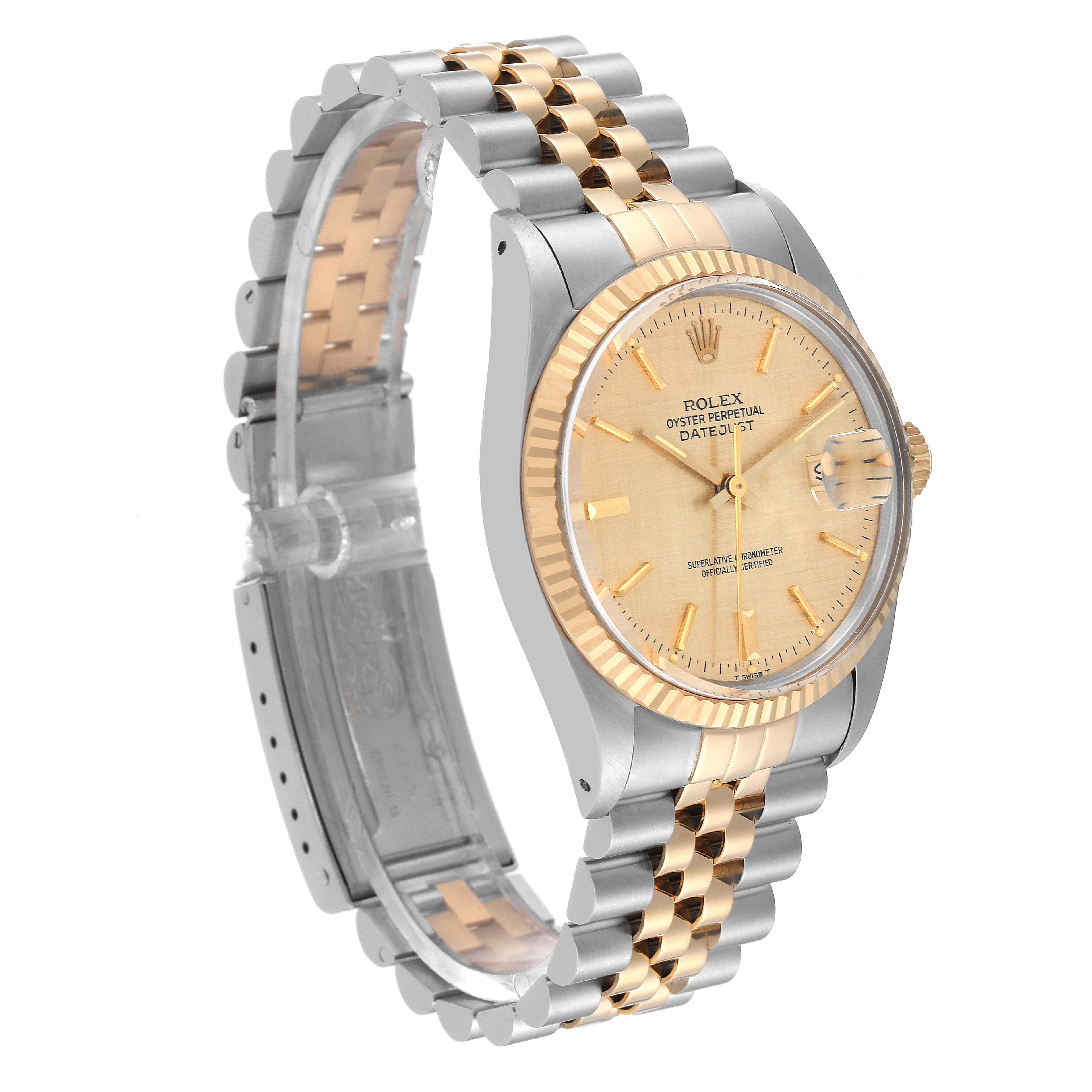 Rolex Datejust 36 Steel Yellow Gold Linen Dial Vintage Watch 16013 Box Papers