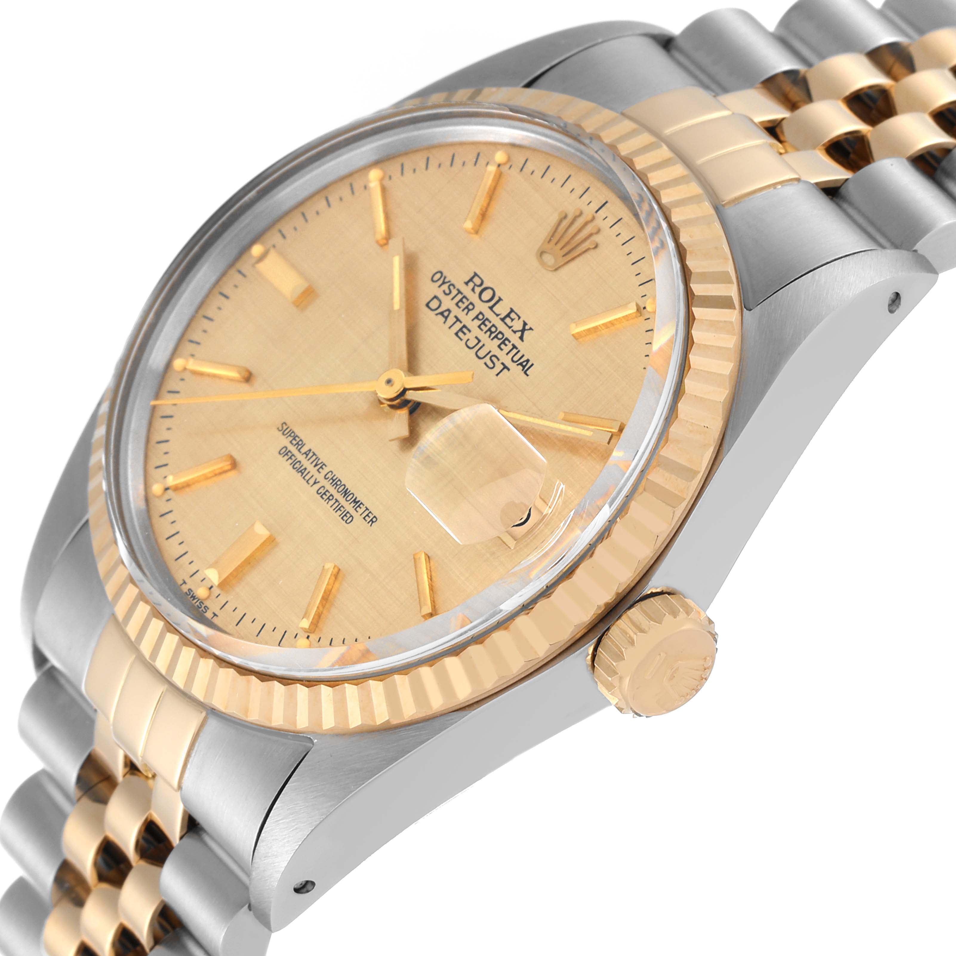Rolex Datejust 36 Steel Yellow Gold Linen Dial Vintage Watch 16013 Box Papers