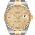 Rolex Datejust 36 Steel Yellow Gold Linen Dial Vintage Watch 16013 Box Papers