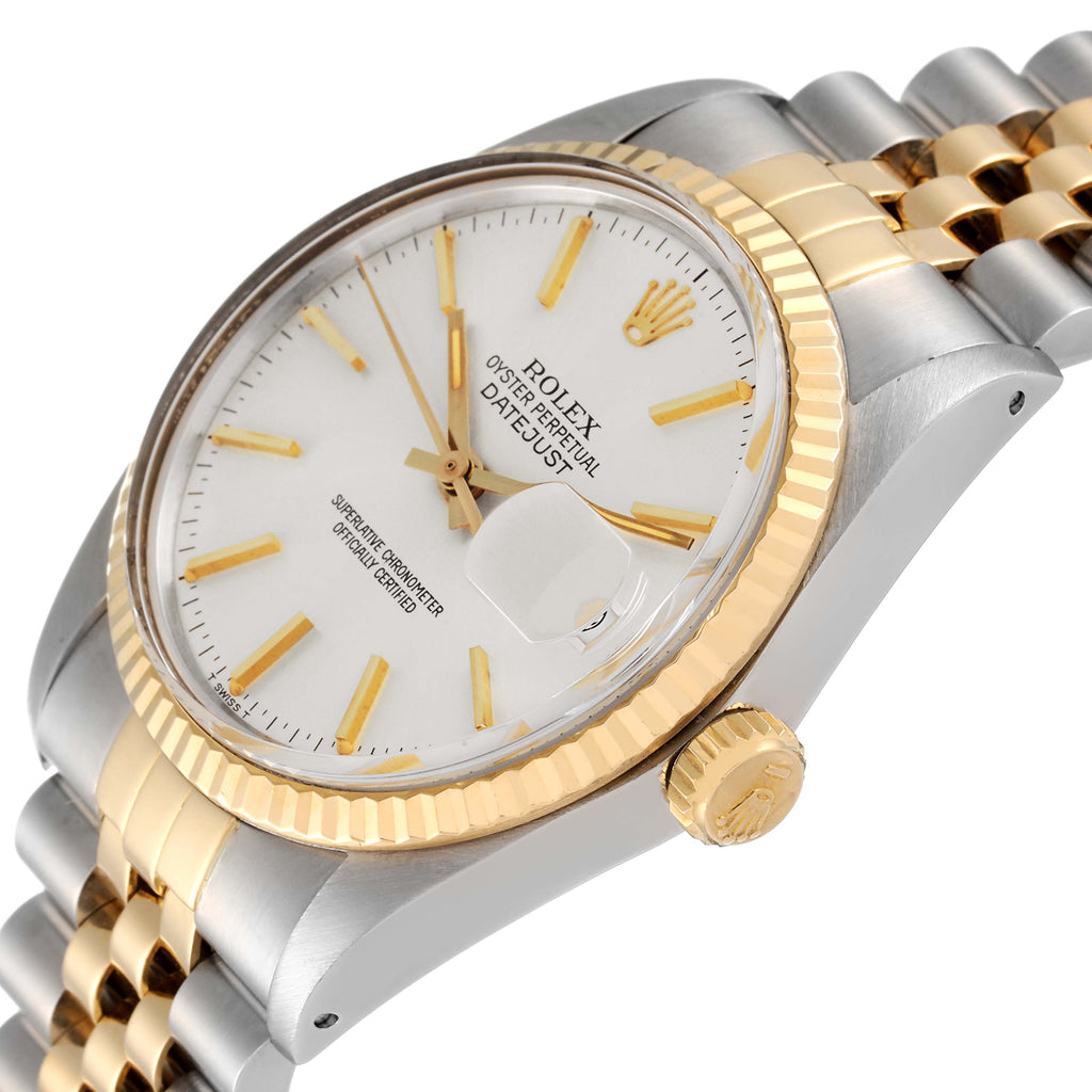 Rolex Datejust 36 Steel Yellow Gold Silver Dial Vintage Mens Watch 16013