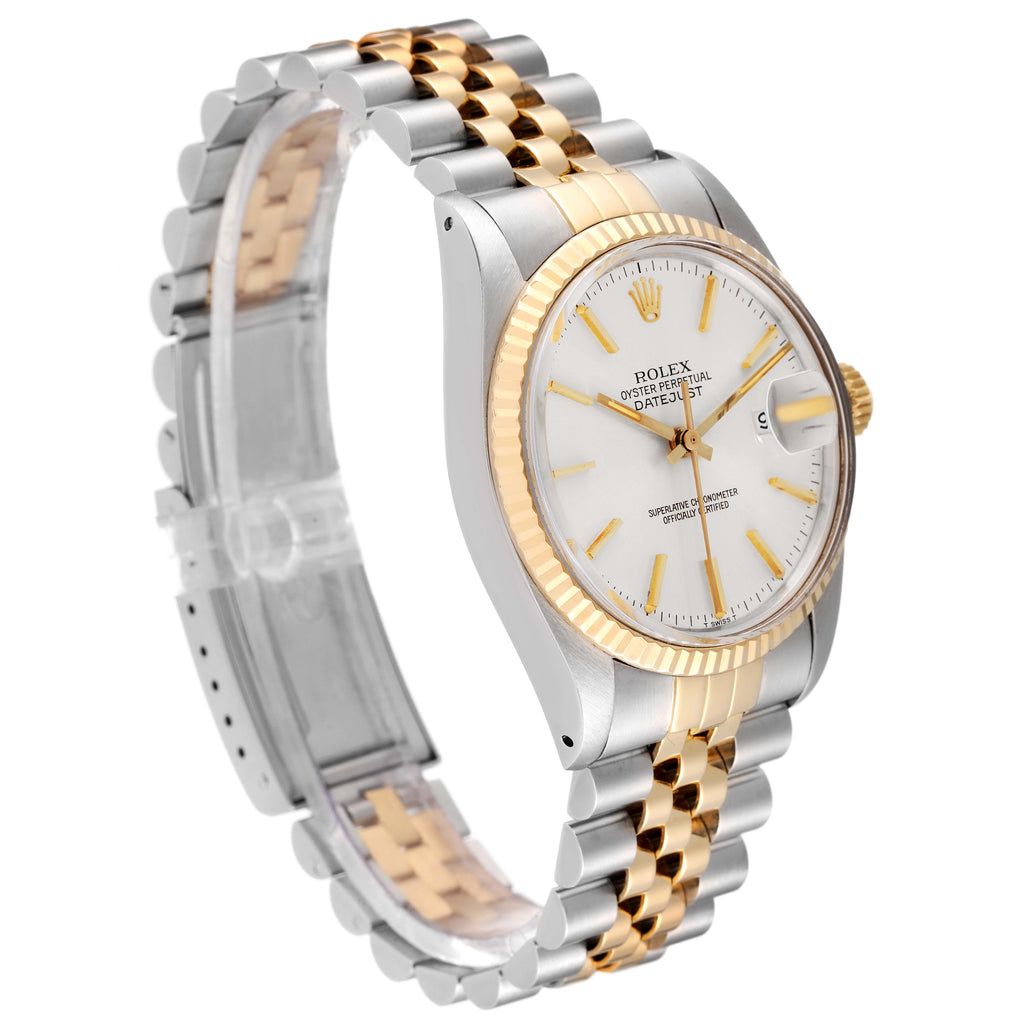 Rolex Datejust 36 Steel Yellow Gold Silver Dial Vintage Mens Watch 16013