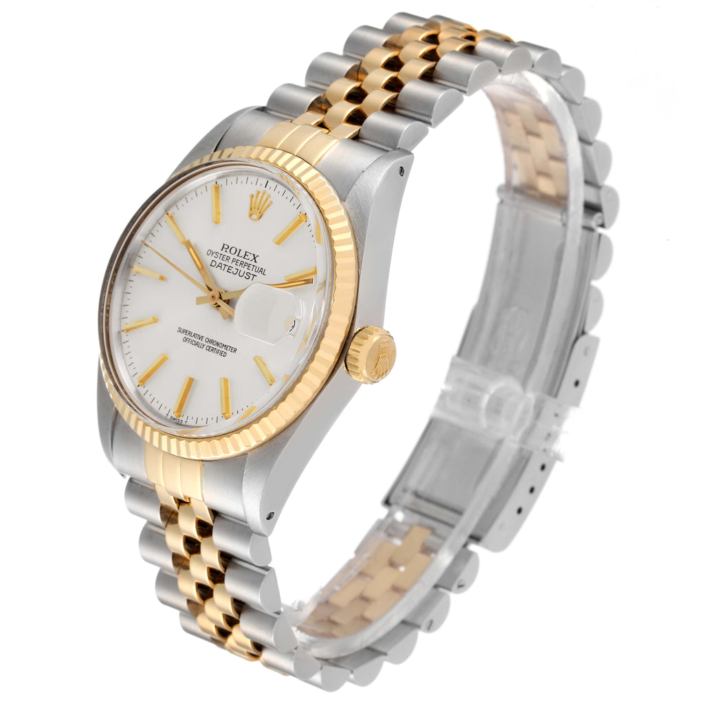 Rolex Datejust 36 Steel Yellow Gold Silver Dial Vintage Mens Watch 16013