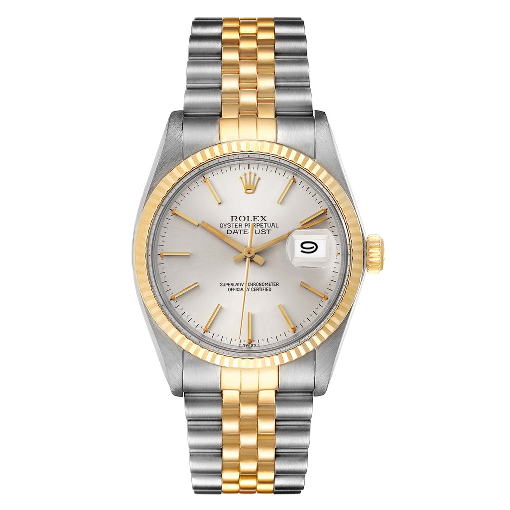 Rolex Datejust 36 Steel Yellow Gold Silver Dial Vintage Mens Watch 16013