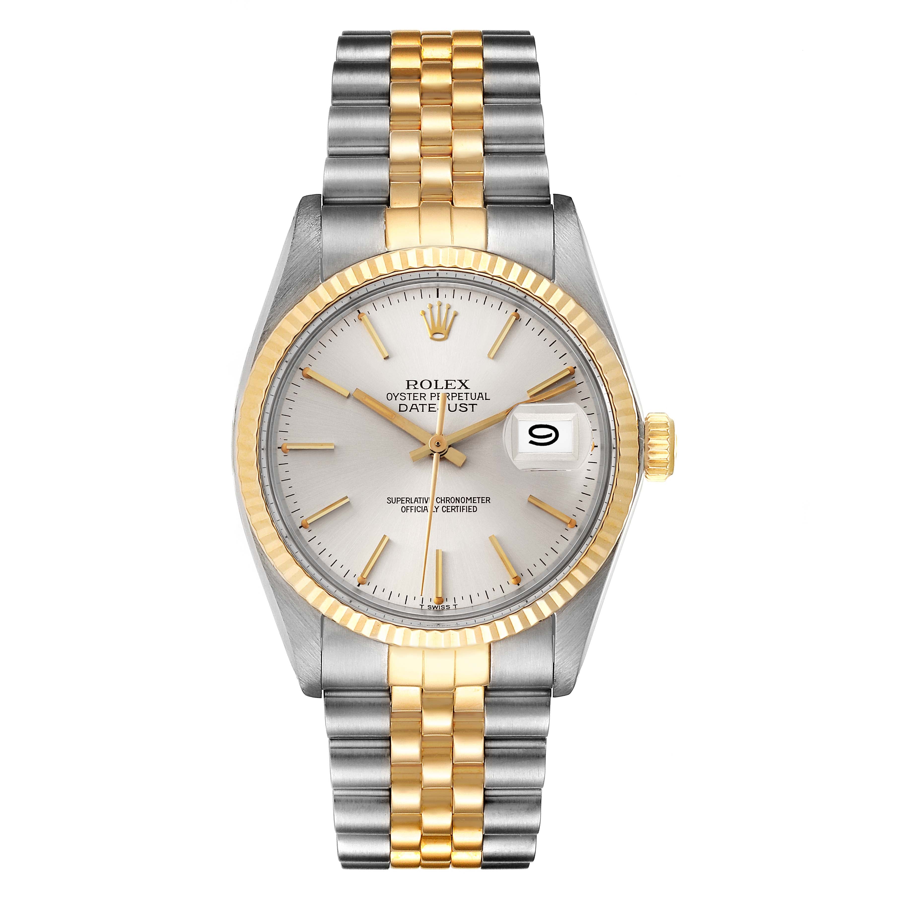 Rolex Datejust 36 Steel Yellow Gold Silver Dial Vintage Mens Watch 16013