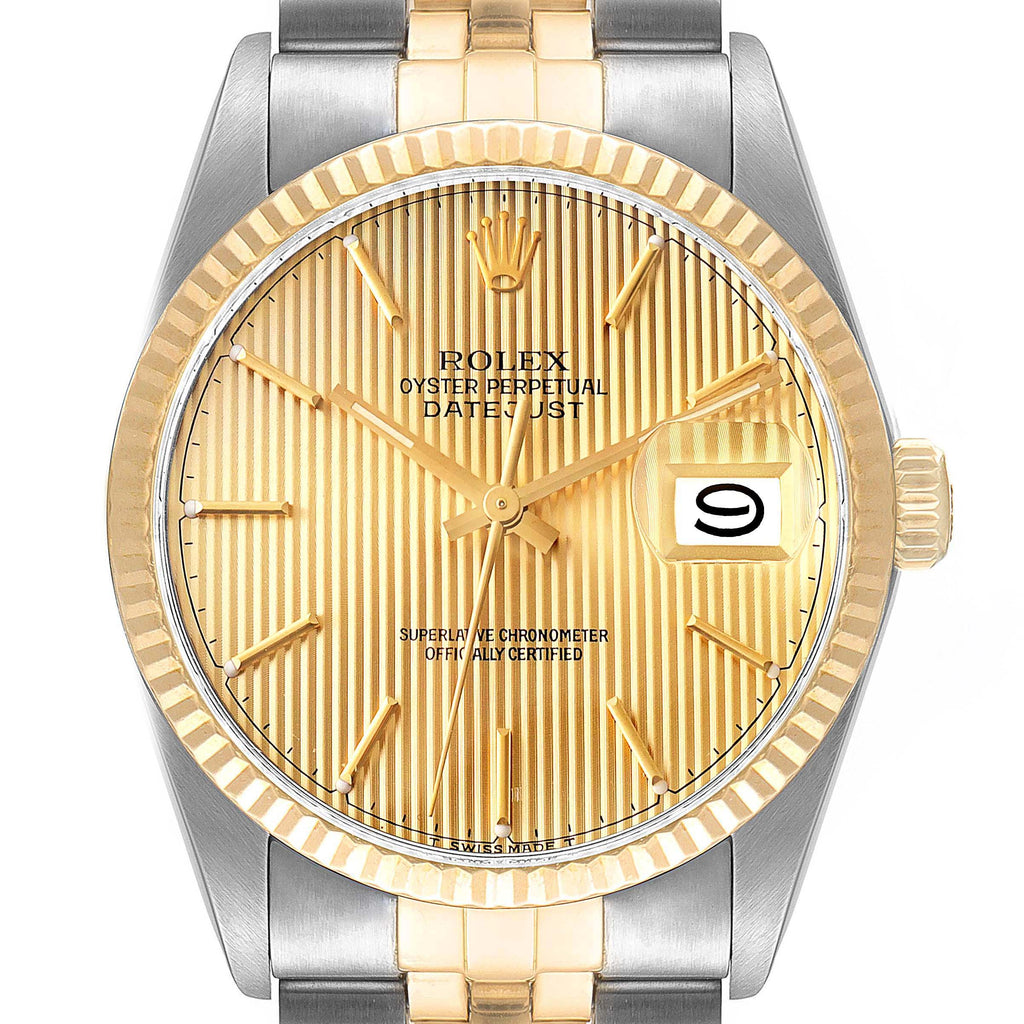 Rolex Datejust 36 Steel Yellow Gold Tapestry Dial Vintage Watch 16013 Box Papers