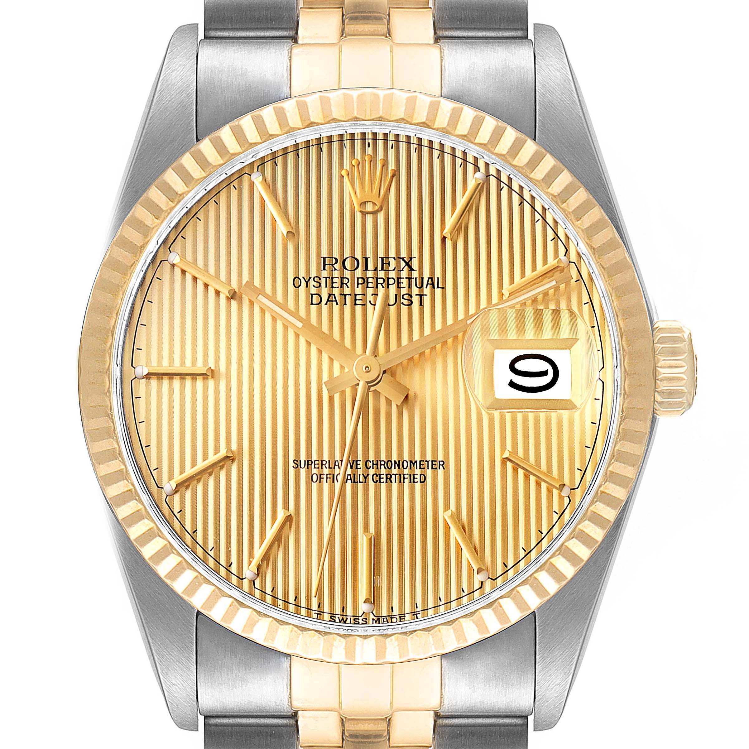 Rolex Datejust 36 Steel Yellow Gold Tapestry Dial Vintage Watch 16013 Box Papers