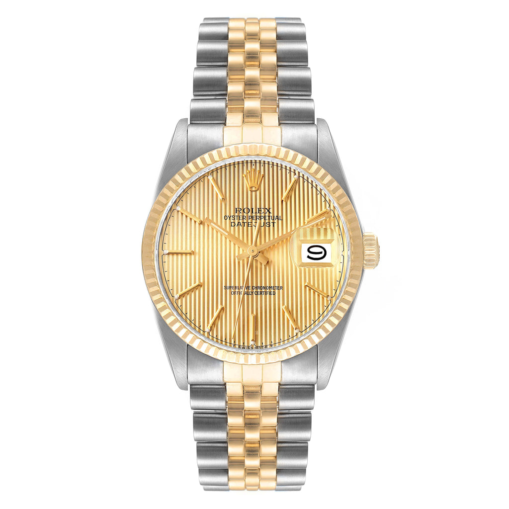 Rolex Datejust 36 Steel Yellow Gold Tapestry Dial Vintage Watch 16013 Box Papers