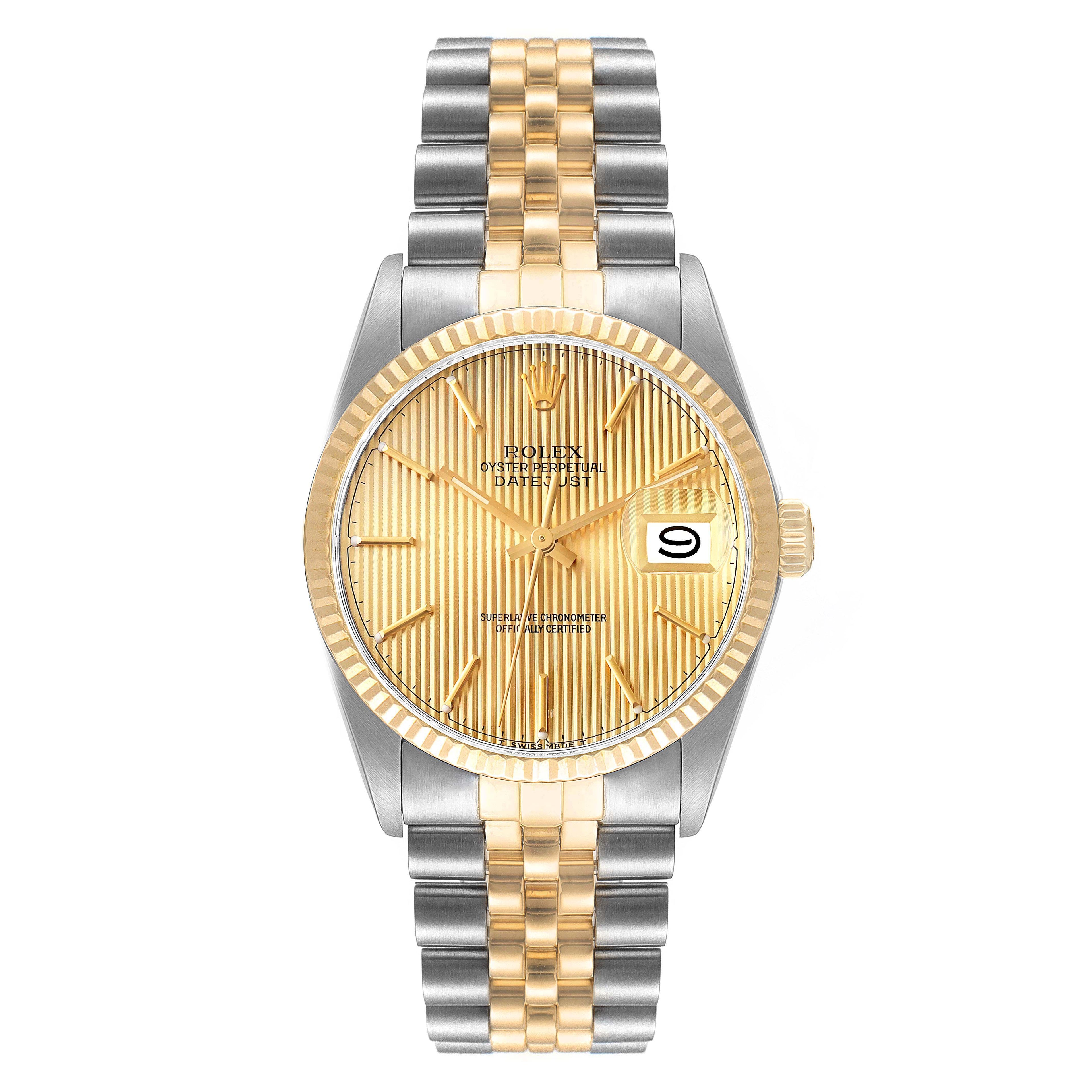 Rolex Datejust 36 Steel Yellow Gold Tapestry Dial Vintage Watch 16013 Box Papers