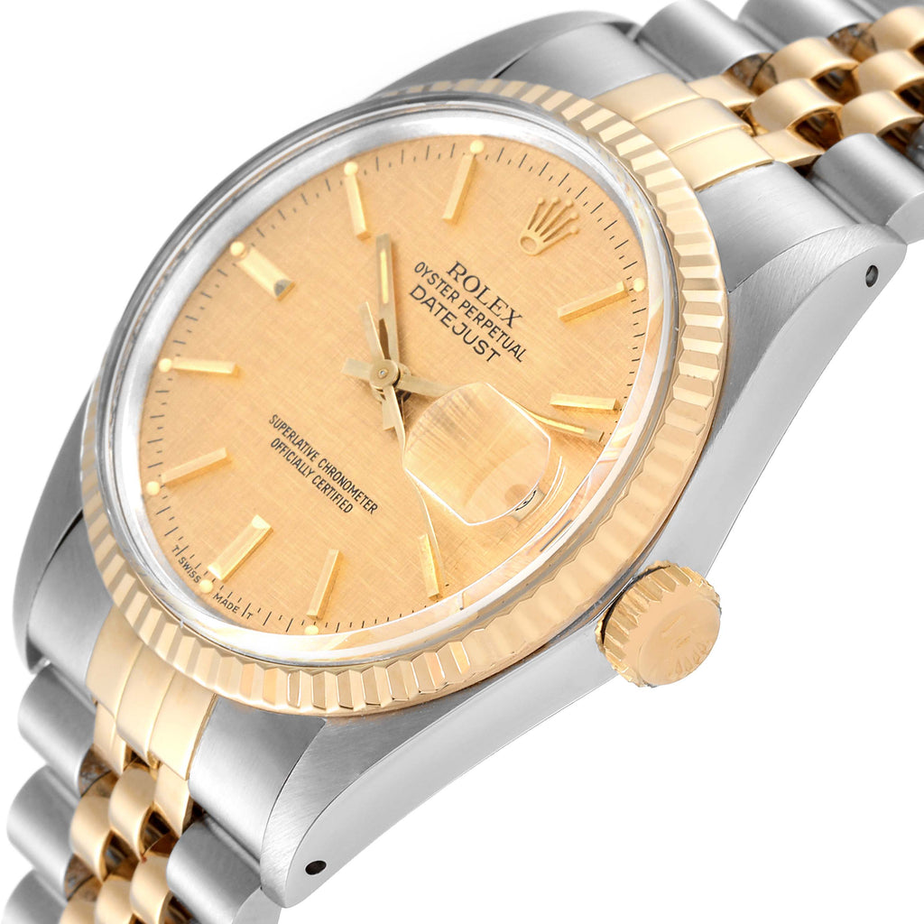 Rolex Datejust 36 Steel Yellow Gold Vintage Linen Dial Mens Watch 16013
