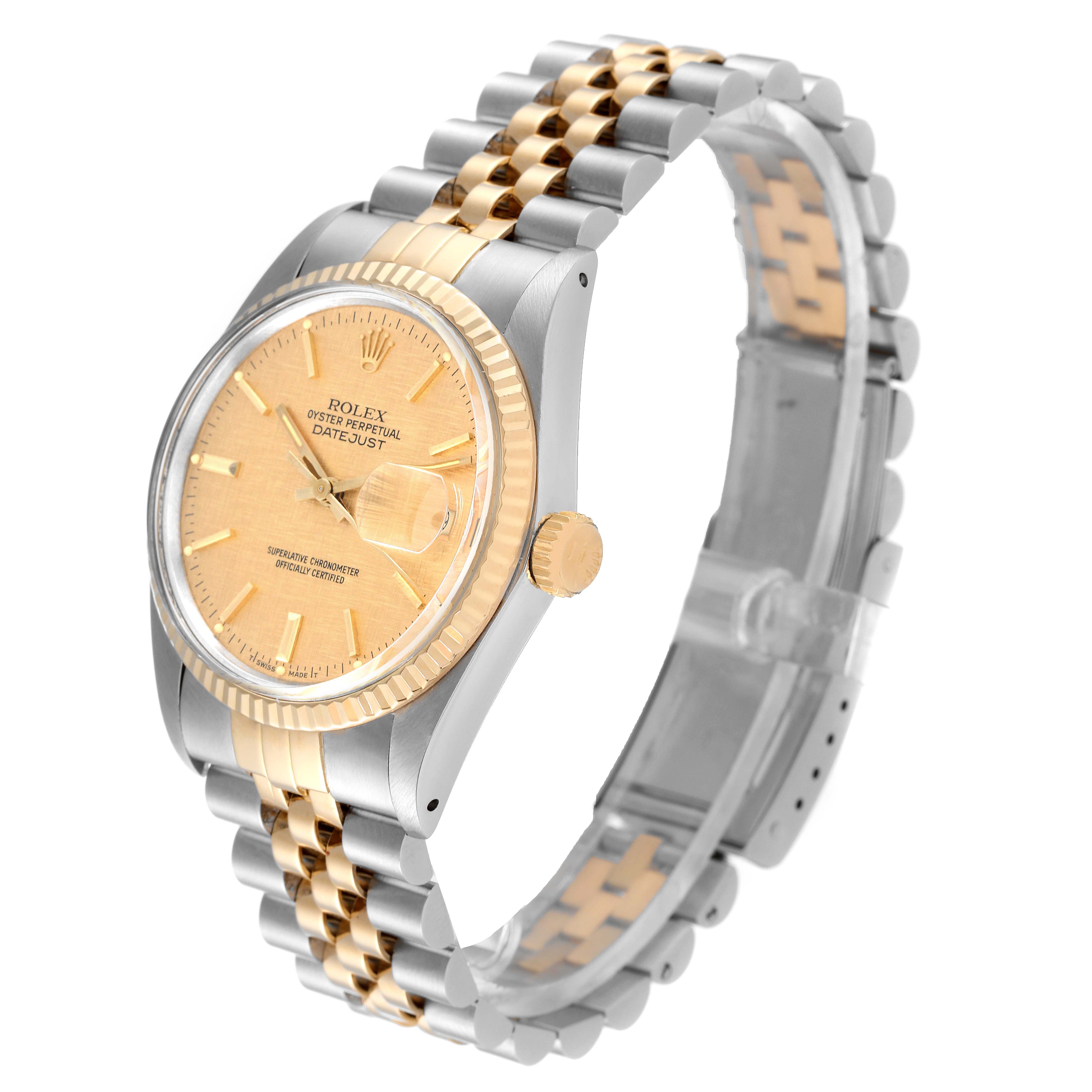 Rolex Datejust 36 Steel Yellow Gold Vintage Linen Dial Mens Watch 16013