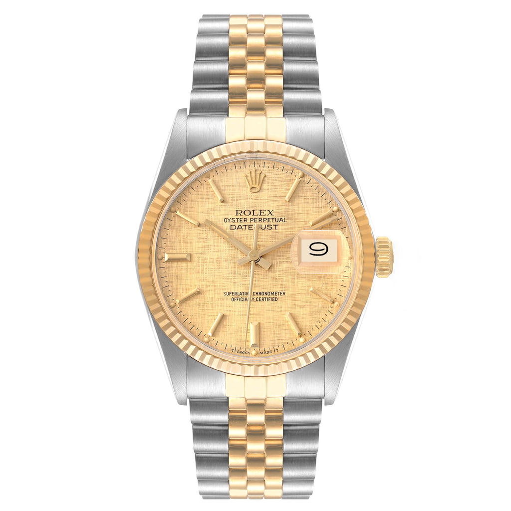 Rolex Datejust 36 Steel Yellow Gold Vintage Linen Dial Mens Watch 16013