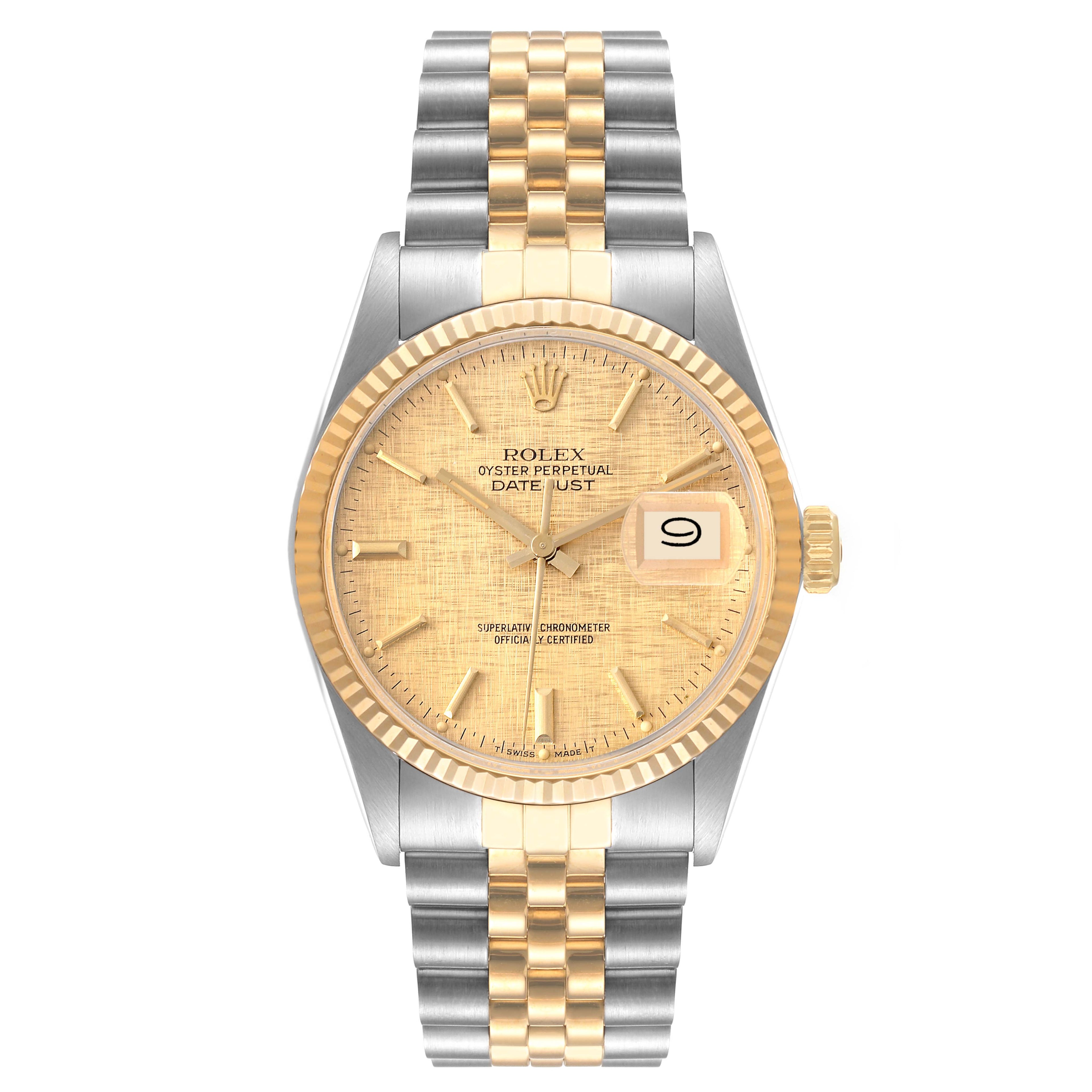 Rolex Datejust 36 Steel Yellow Gold Vintage Linen Dial Mens Watch 16013