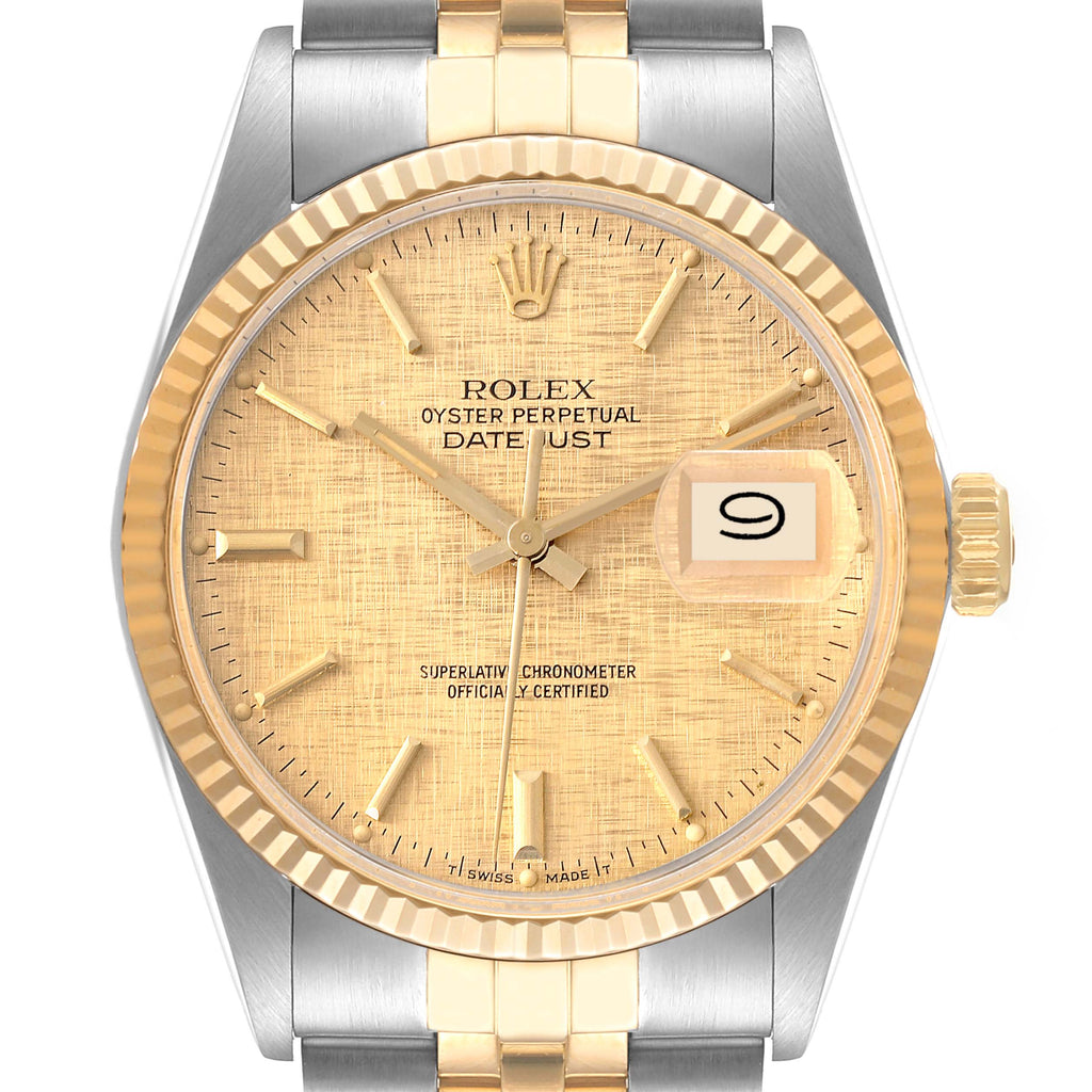 Rolex Datejust 36 Steel Yellow Gold Vintage Linen Dial Mens Watch 16013