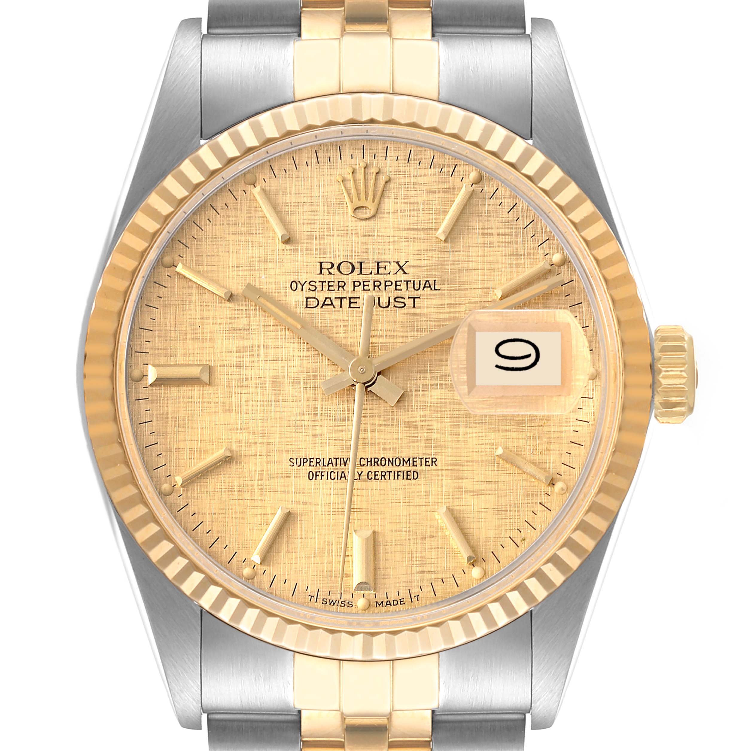 Rolex Datejust 36 Steel Yellow Gold Vintage Linen Dial Mens Watch 16013