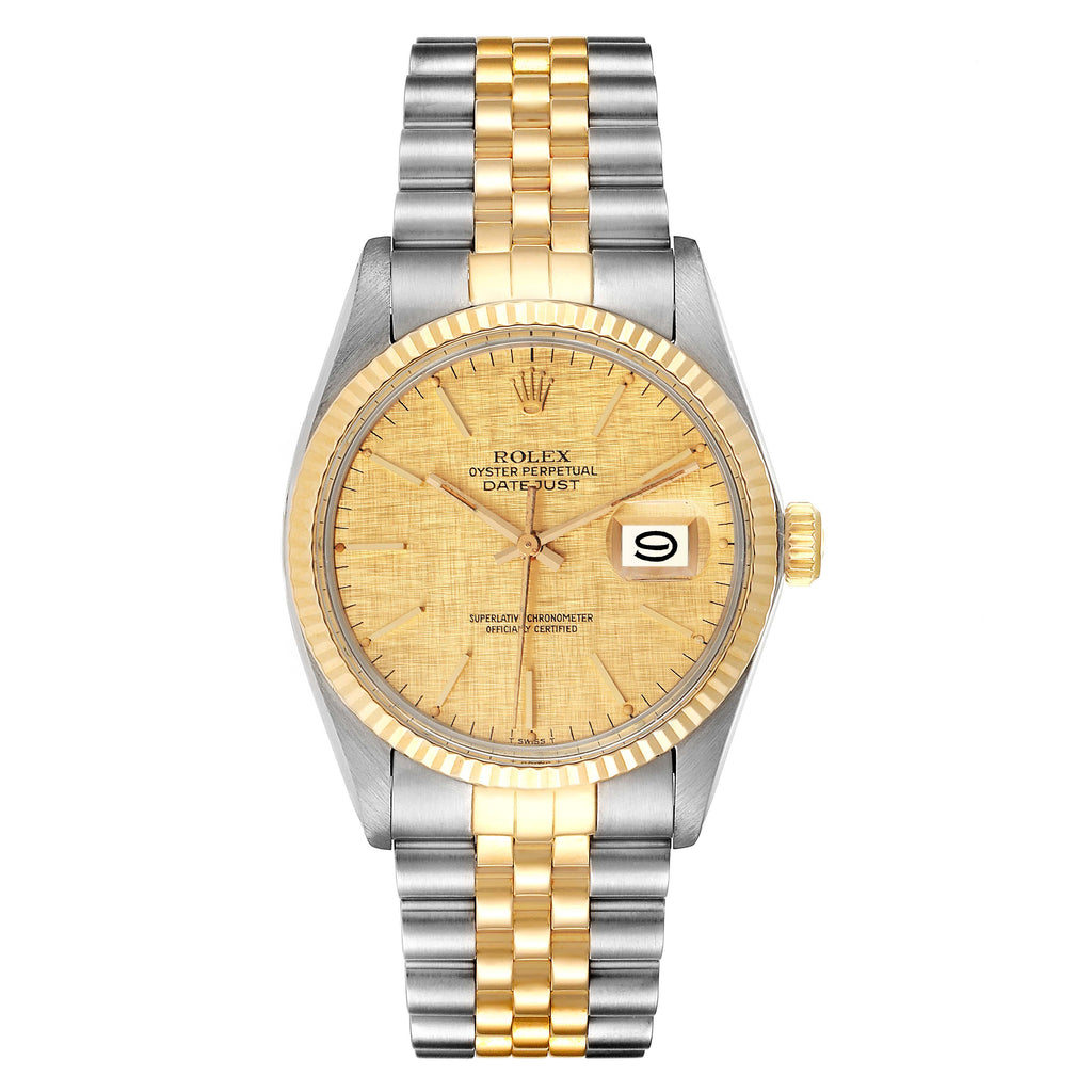Rolex Datejust 36 Steel Yellow Gold Vintage Linen Dial Watch 16013 Box Papers