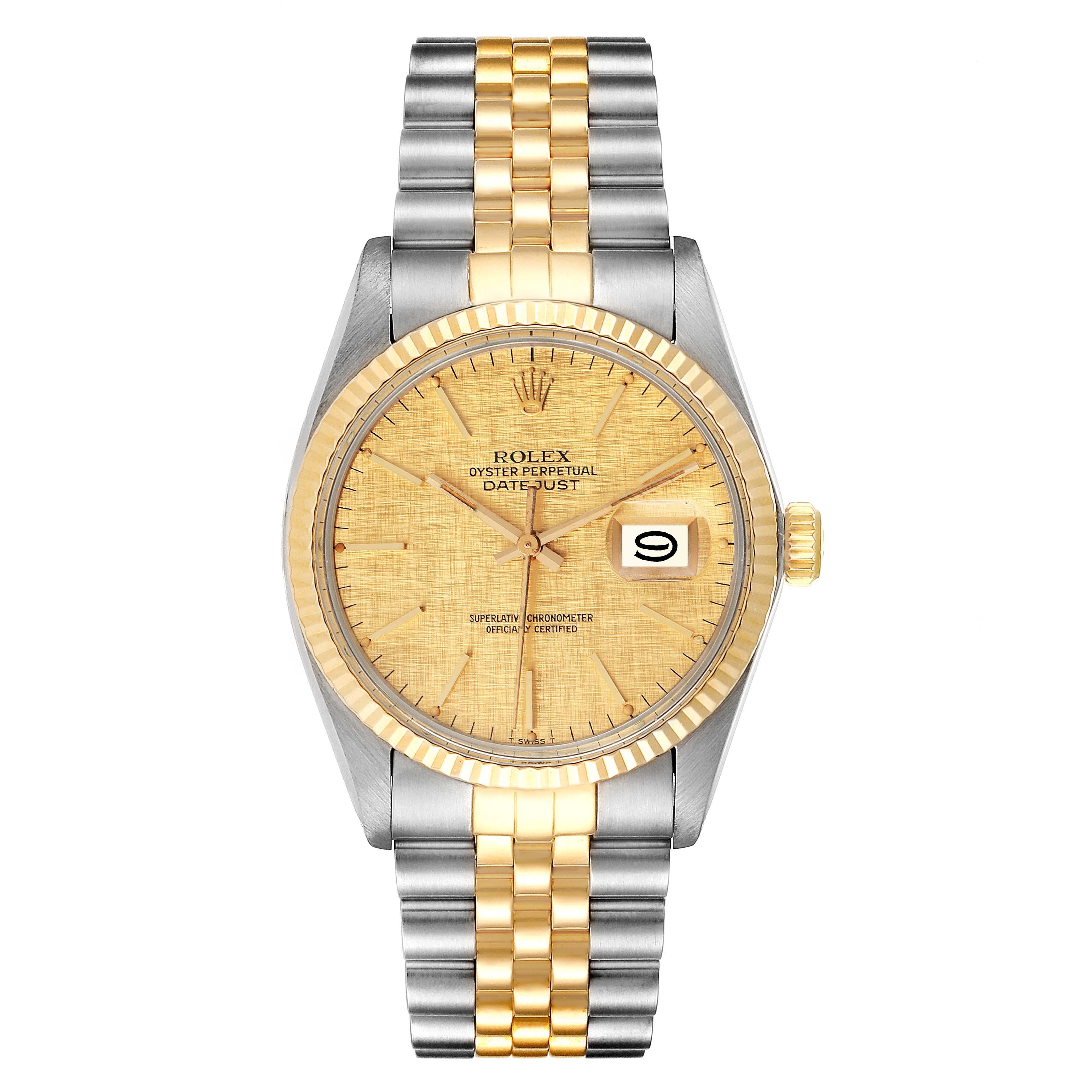 Rolex Datejust 36 Steel Yellow Gold Vintage Linen Dial Watch 16013 Box Papers