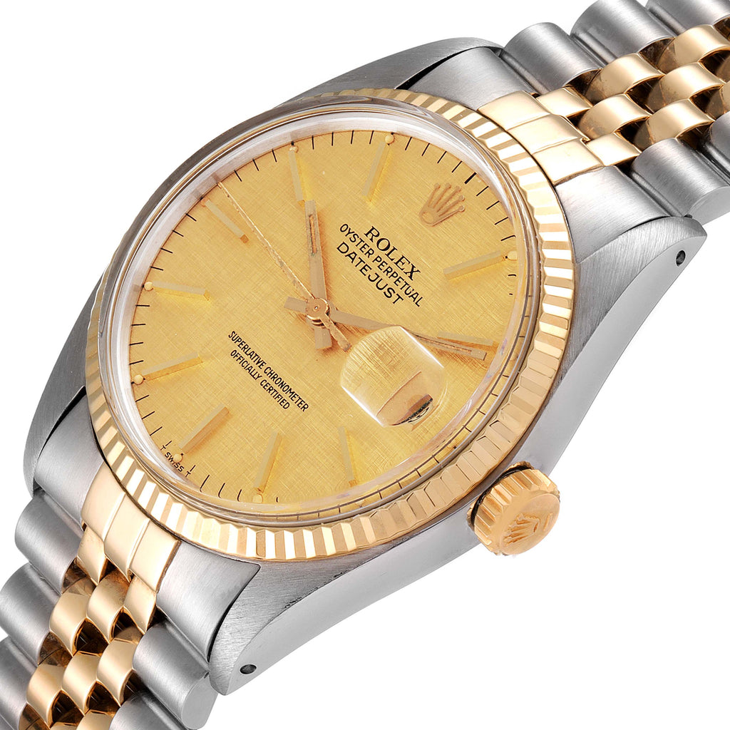 Rolex Datejust 36 Steel Yellow Gold Vintage Linen Dial Watch 16013 Box Papers