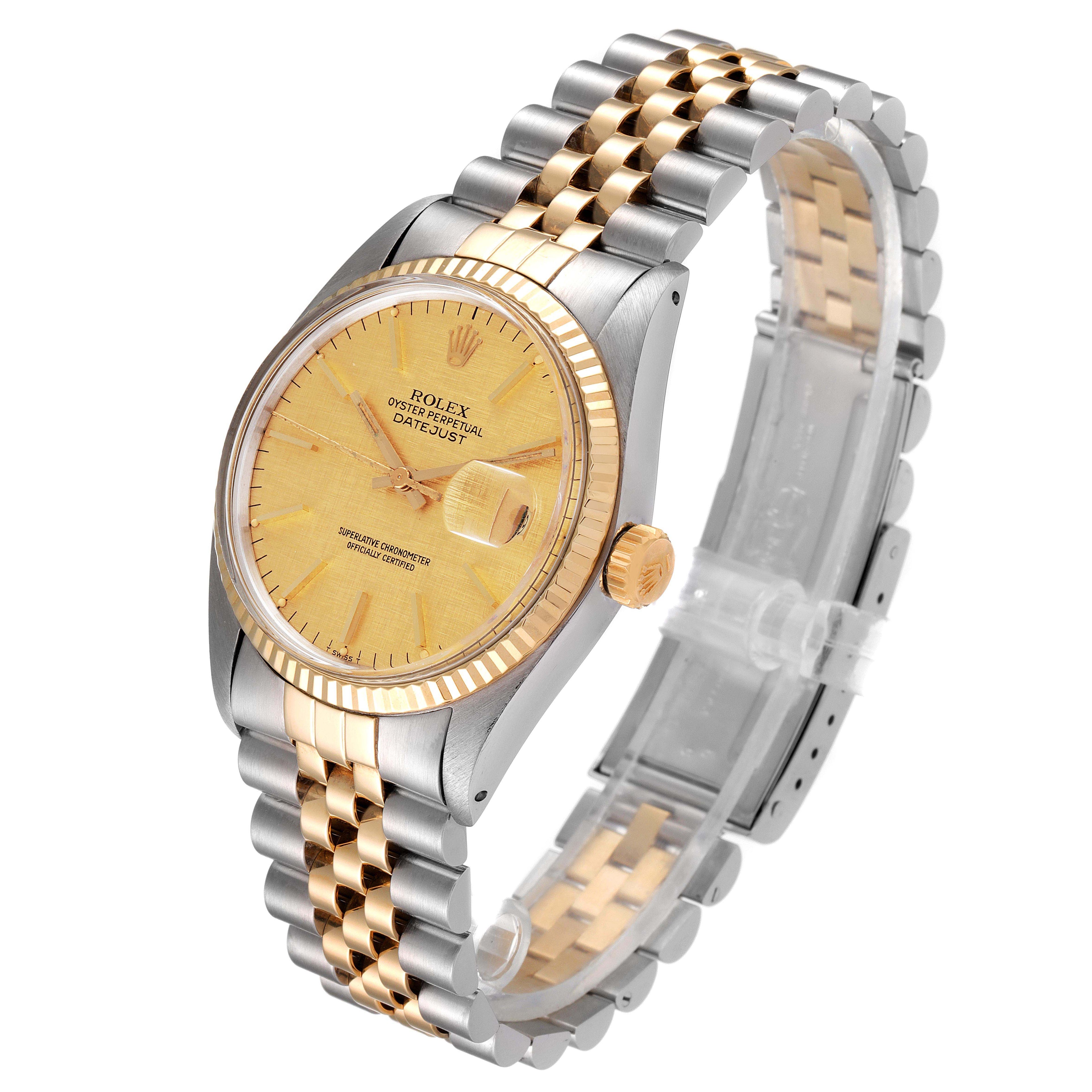 Rolex Datejust 36 Steel Yellow Gold Vintage Linen Dial Watch 16013 Box Papers