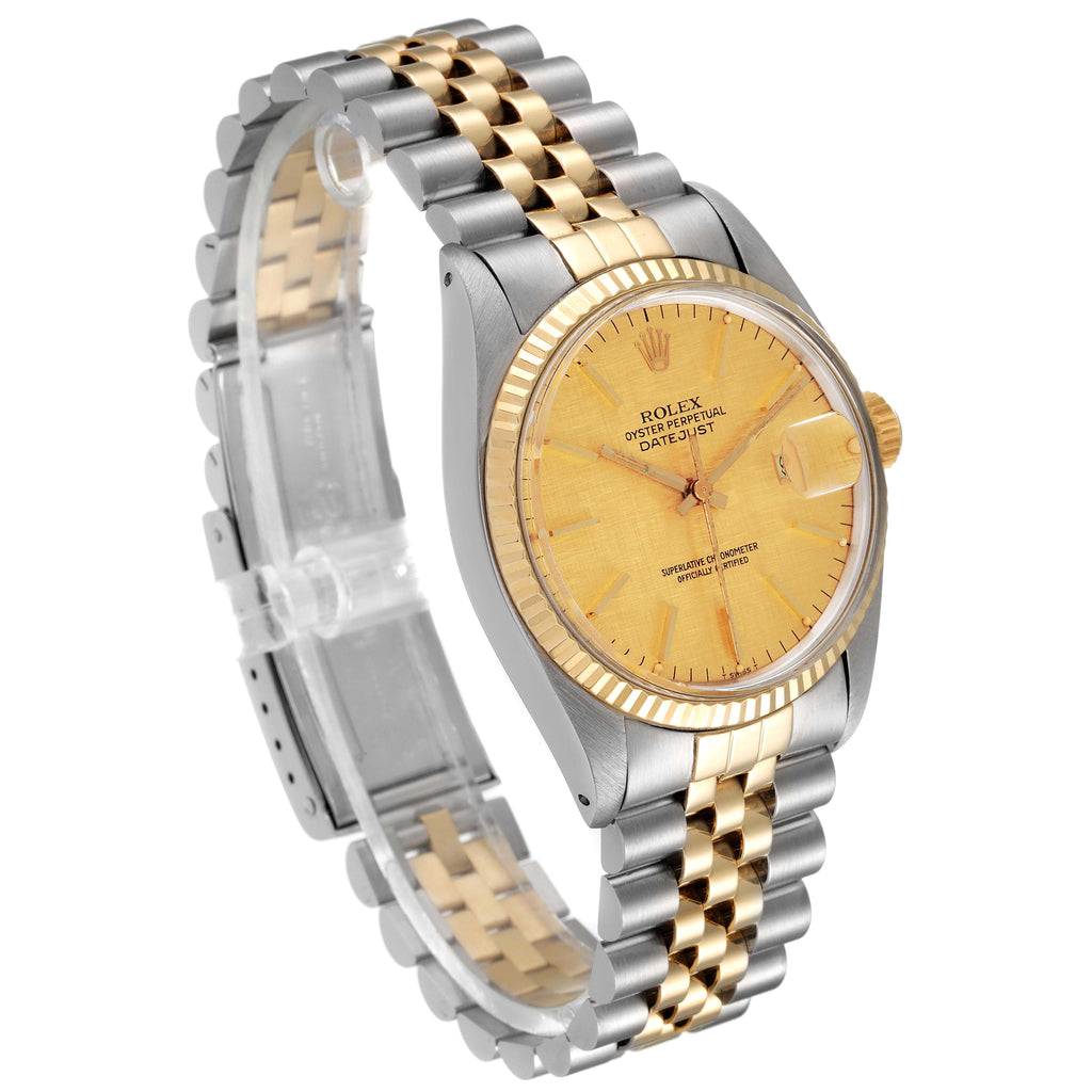 Rolex Datejust 36 Steel Yellow Gold Vintage Linen Dial Watch 16013 Box Papers