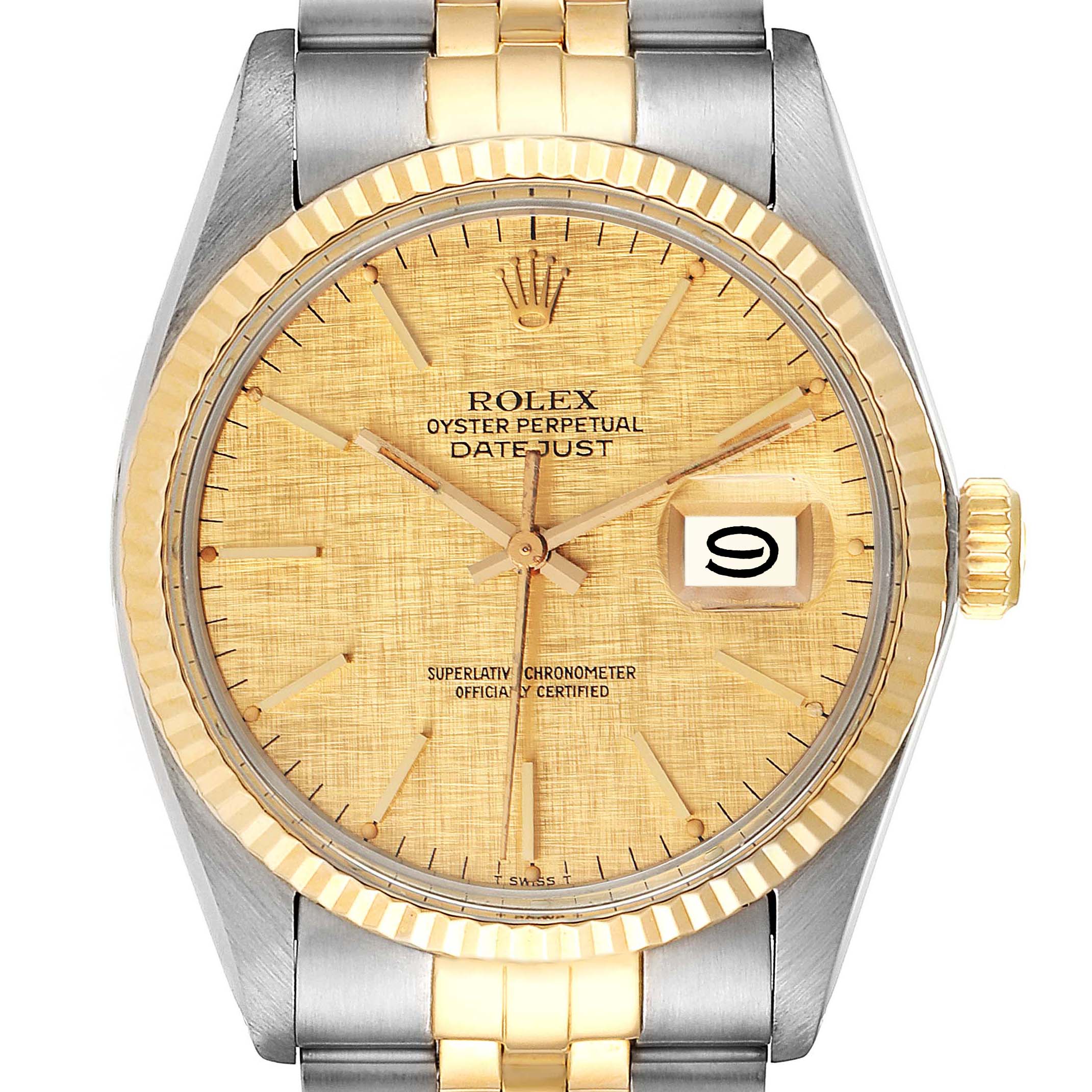 Rolex Datejust 36 Steel Yellow Gold Vintage Linen Dial Watch 16013 Box Papers