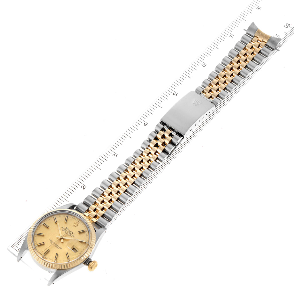 Rolex Datejust 36 Steel Yellow Gold Vintage Fat Boy Linen Dial Watch 16013 Box Papers
