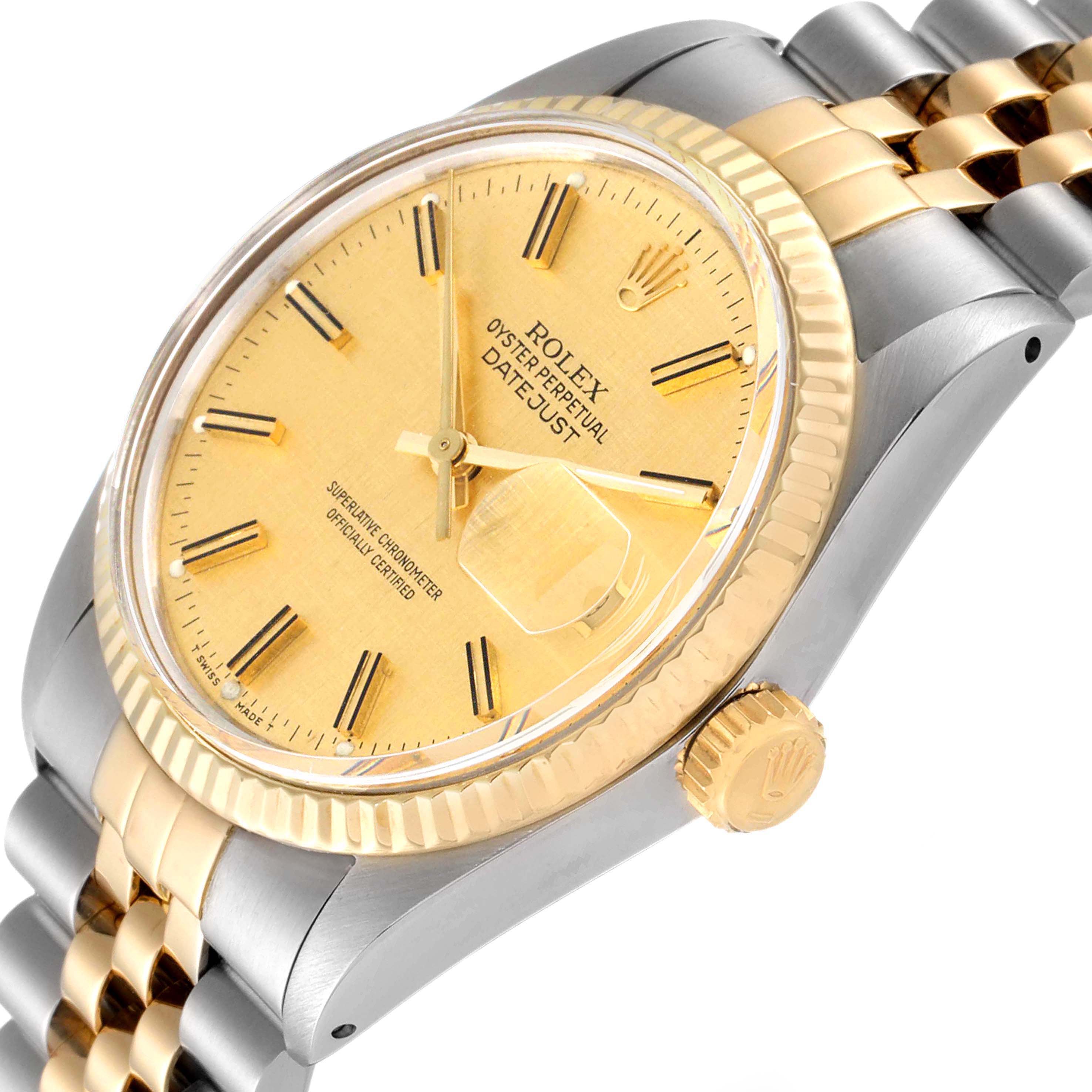 Rolex Datejust 36 Steel Yellow Gold Vintage Fat Boy Linen Dial Watch 16013 Box Papers
