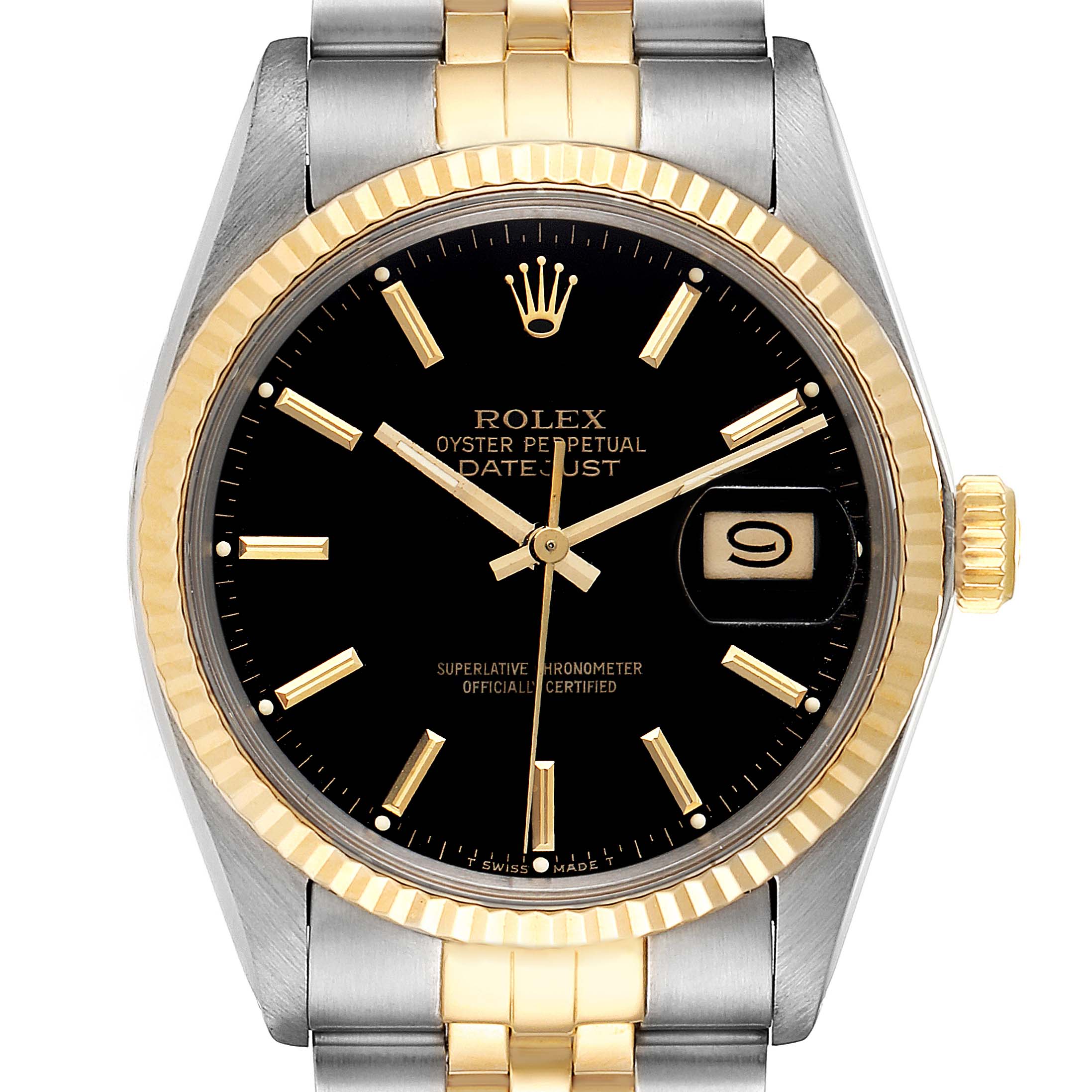 Rolex Datejust 36 Steel Yellow Gold Vintage Mens Watch 16013 Box Papers