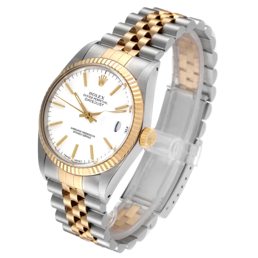 Rolex Datejust 36 Steel Yellow Gold White Dial Vintage Mens Watch 16013