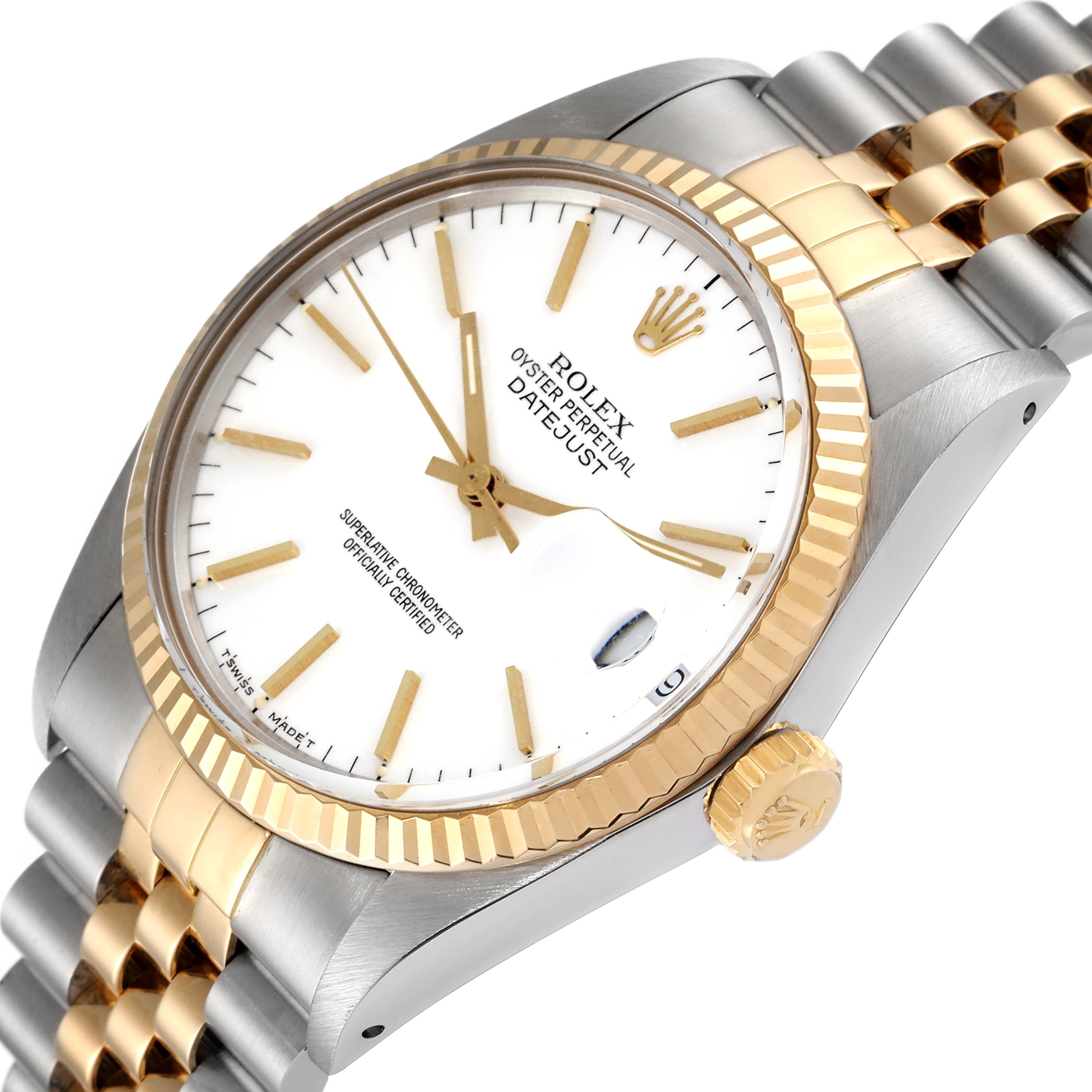 Rolex Datejust 36 Steel Yellow Gold White Dial Vintage Mens Watch 16013