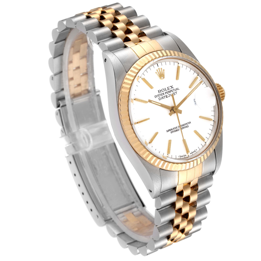 Rolex Datejust 36 Steel Yellow Gold White Dial Vintage Mens Watch 16013