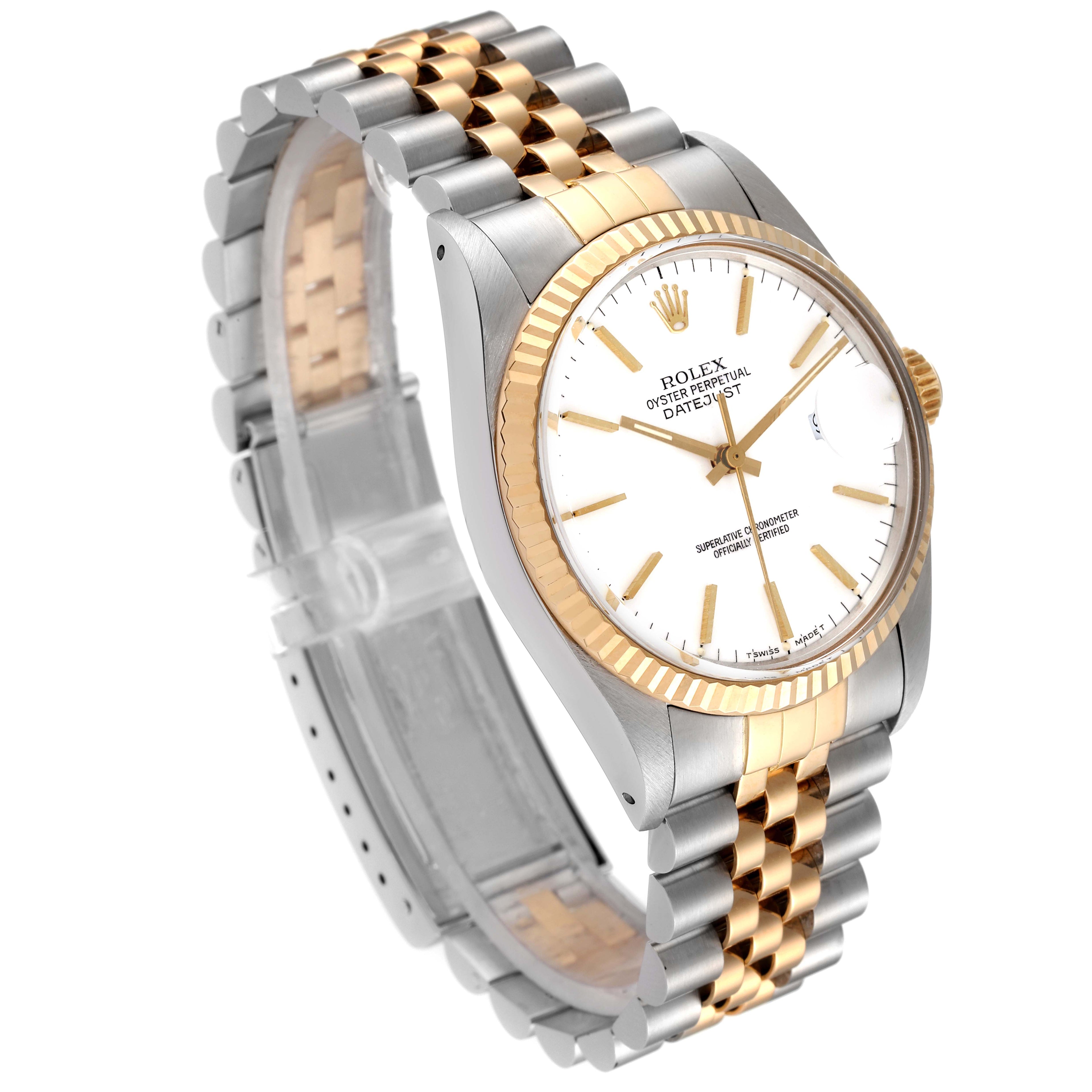 Rolex Datejust 36 Steel Yellow Gold White Dial Vintage Mens Watch 16013