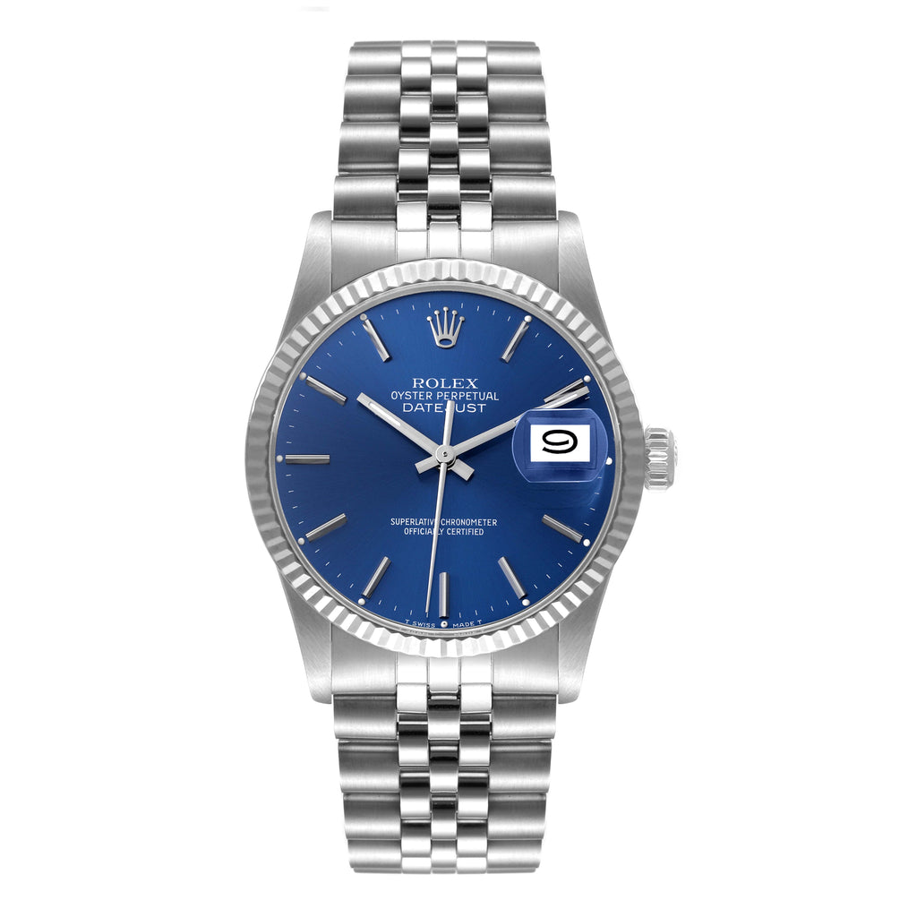 Rolex Datejust Blue Dial Vintage Steel Mens Watch 16030