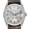 Rolex Datejust Silver Dial Brown Leather Strap Vintage Mens Watch 1603