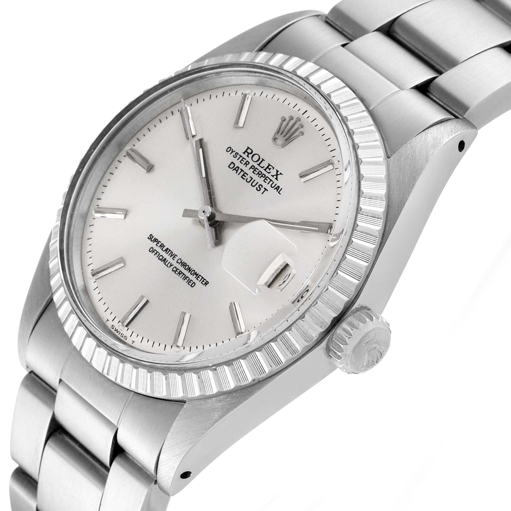 Rolex Datejust Silver Dial Oyster Bracelet Vintage Mens Watch 1603 Box Papers