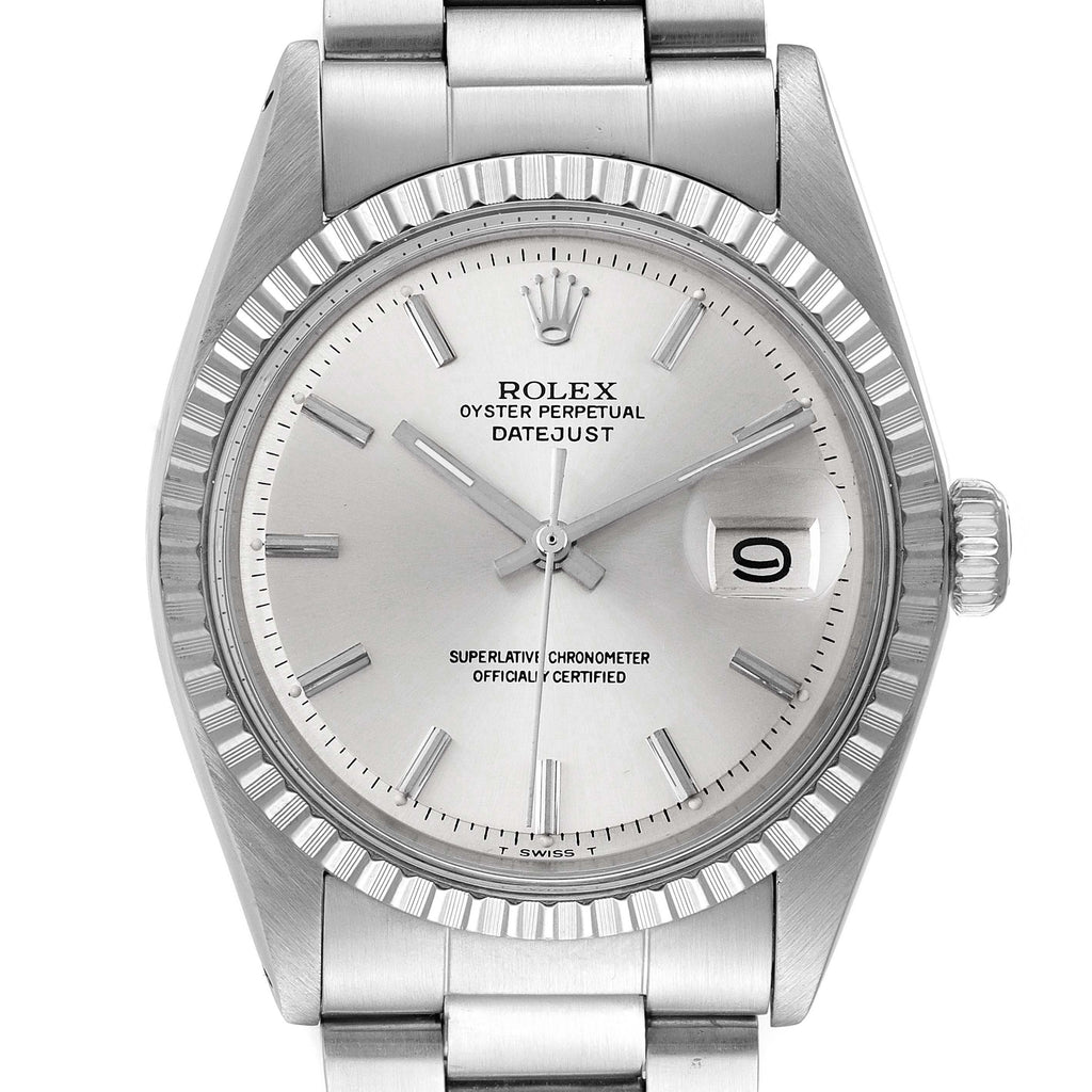 Rolex Datejust Silver Dial Oyster Bracelet Vintage Mens Watch 1603 Box Papers