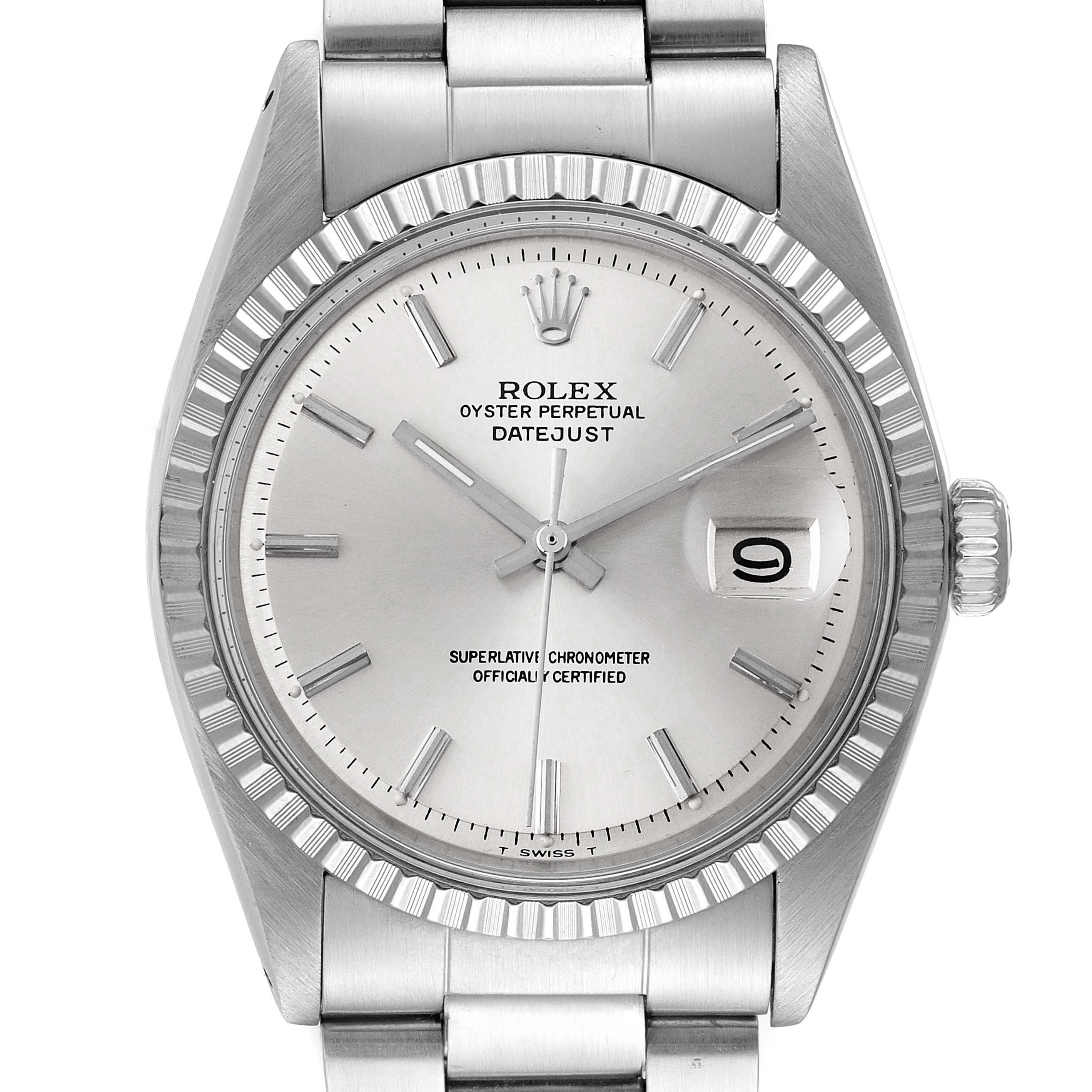 Rolex Datejust Silver Dial Oyster Bracelet Vintage Mens Watch 1603 Box Papers