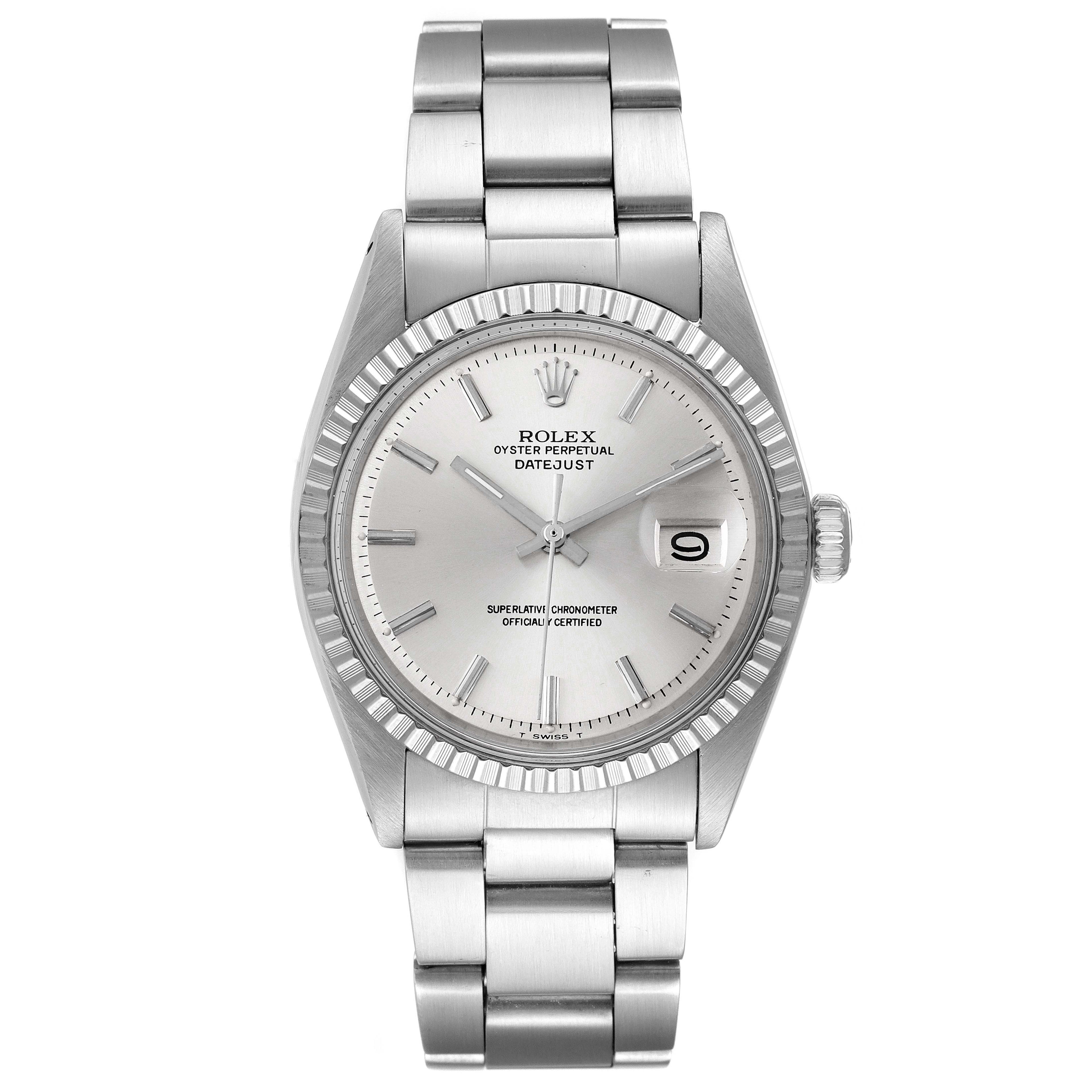 Rolex Datejust Silver Dial Oyster Bracelet Vintage Mens Watch 1603 Box Papers