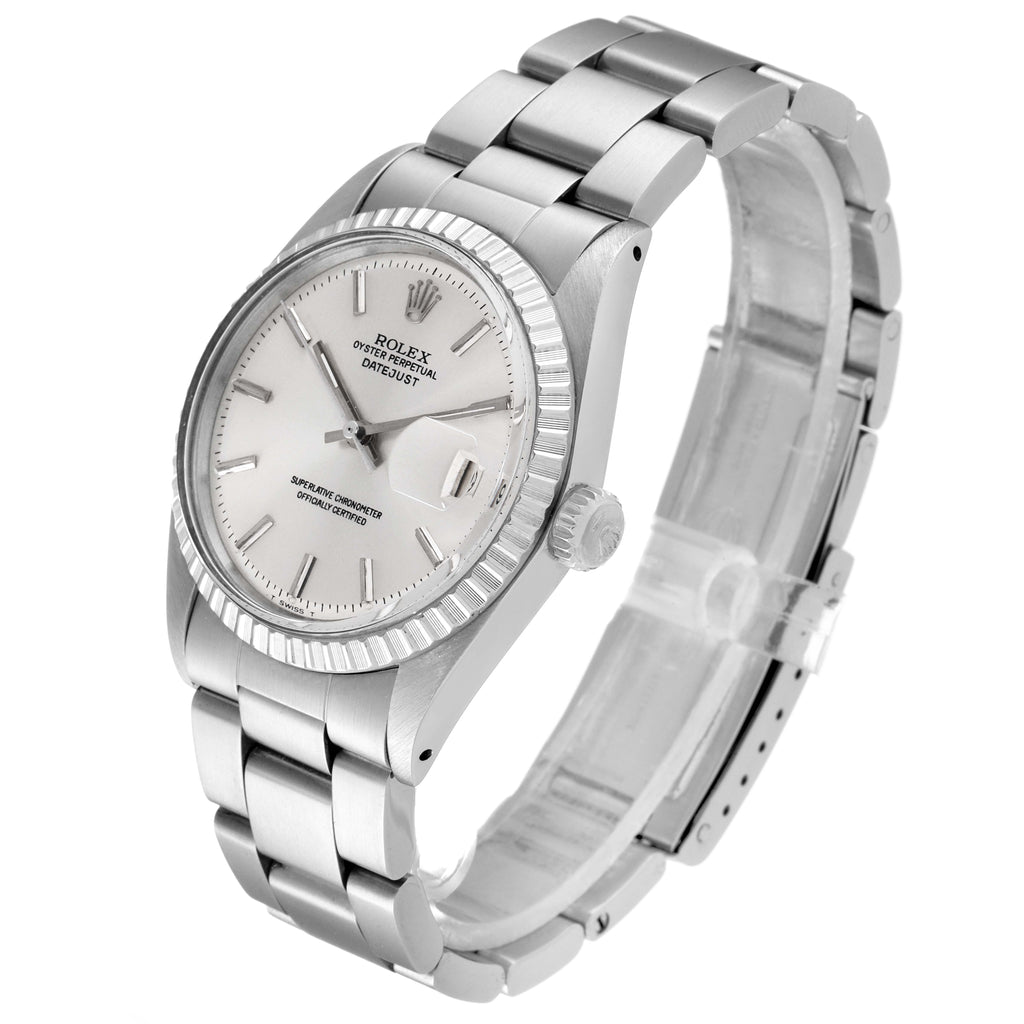 Rolex Datejust Silver Dial Oyster Bracelet Vintage Mens Watch 1603 Box Papers